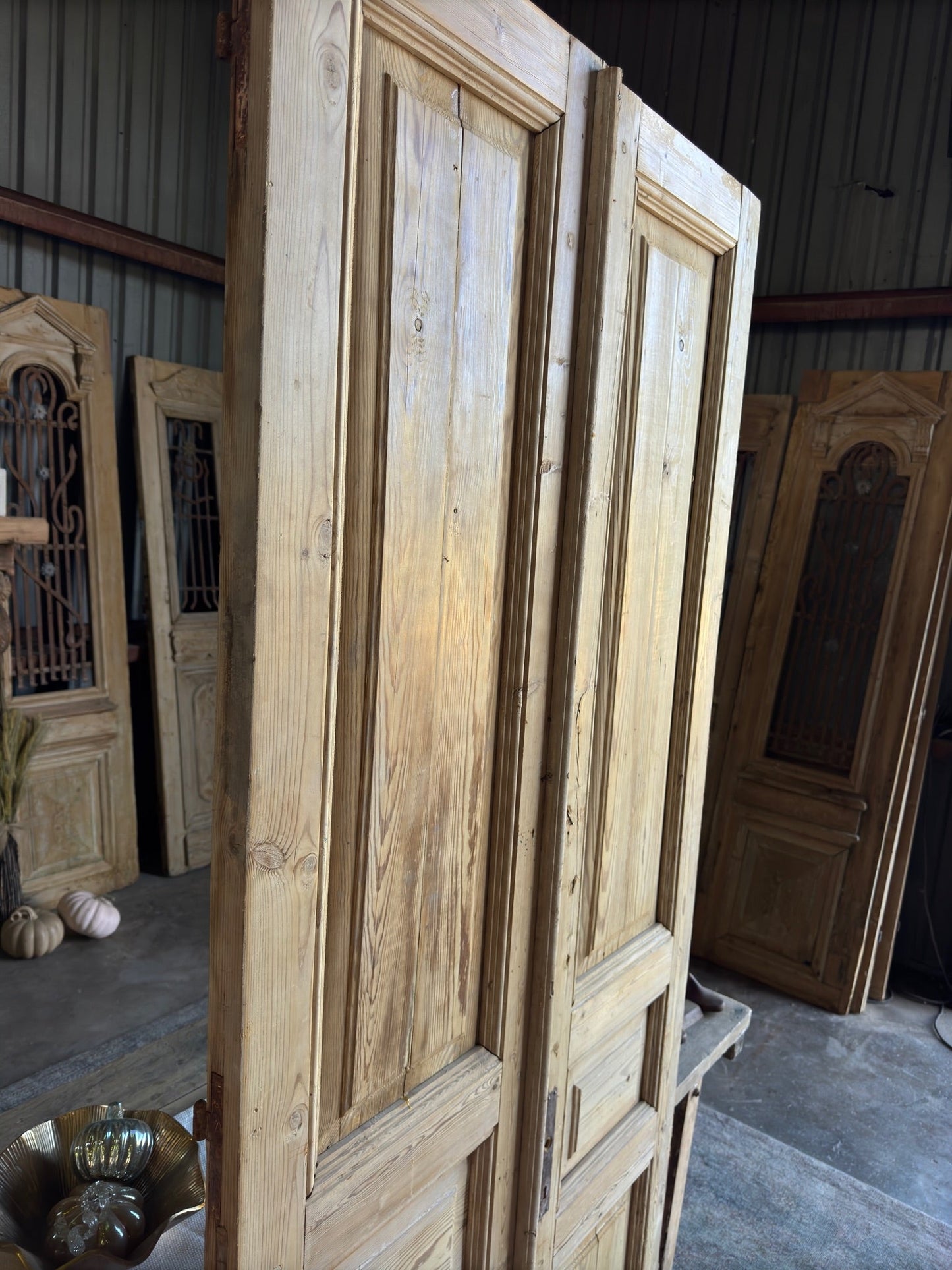 3 Panel Solid French Antique Doors - 38x92.5 F34 - Magnolia Antique Door Co.