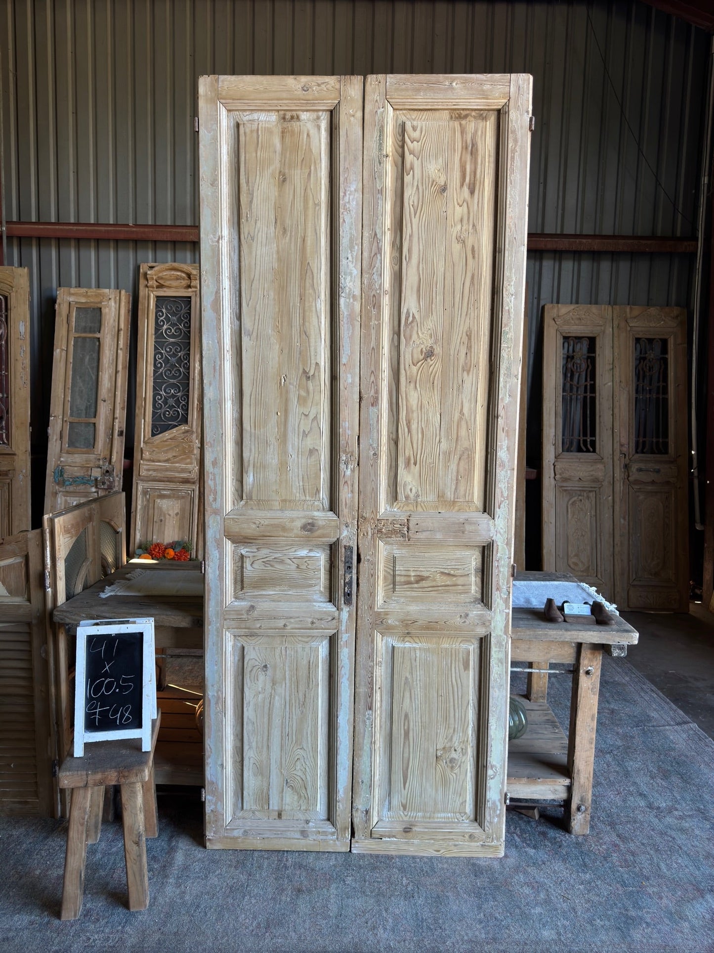 3 Panel Solid French Antique Doors - 41x100.5 F48 - Magnolia Antique Door Co.