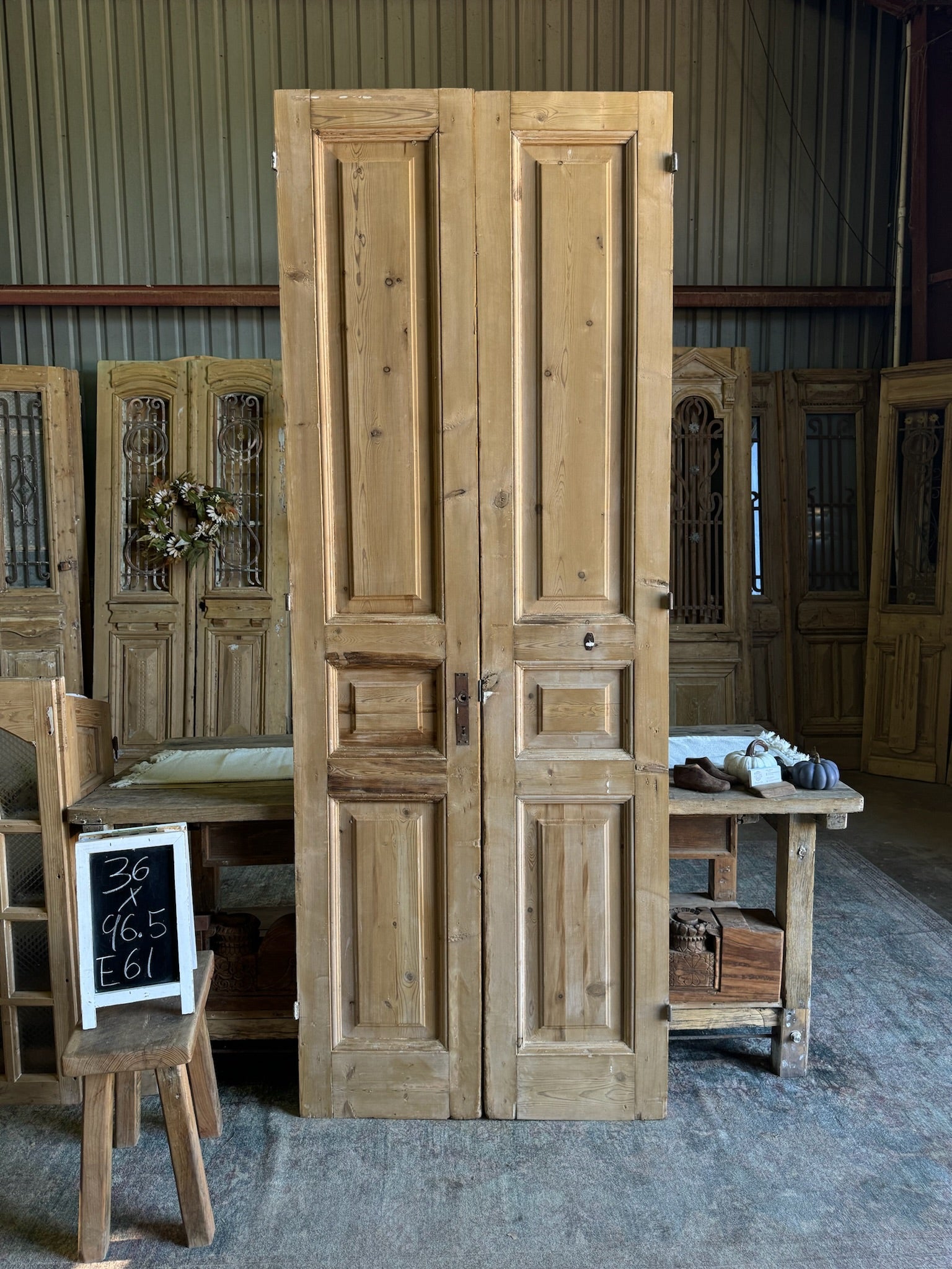 3 Panel Solid French Doors - 36x96.5 E61 - Magnolia Antique Door Co.