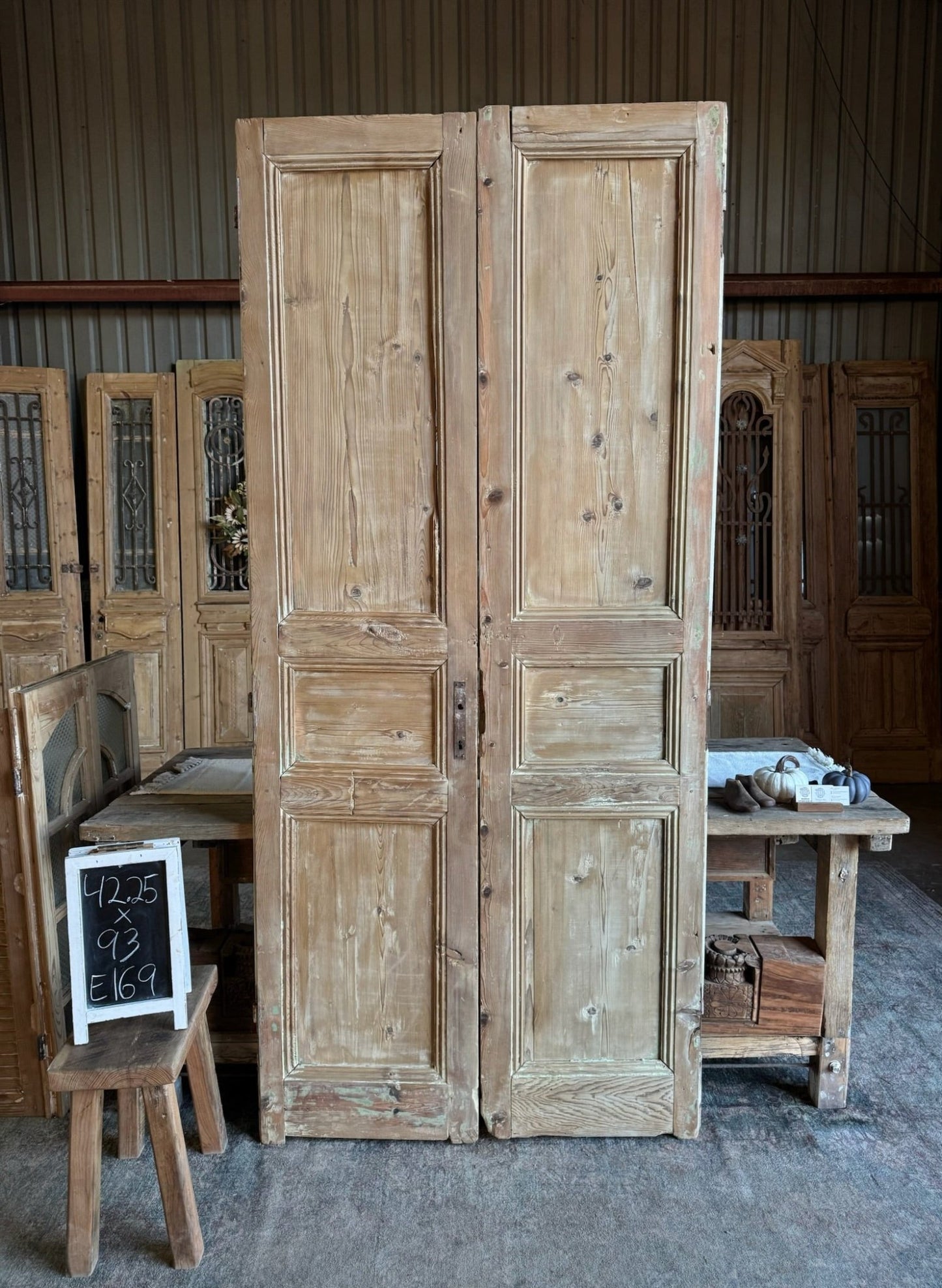 3 Panel Solid French Doors - 42.25x93 E169 - Magnolia Antique Door Co.