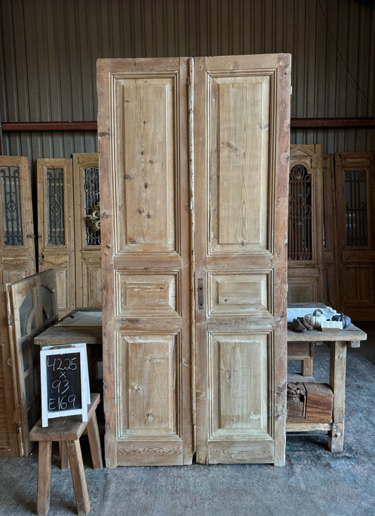 3 Panel Solid French Doors - 42.25x93 E169 - Magnolia Antique Door Co.