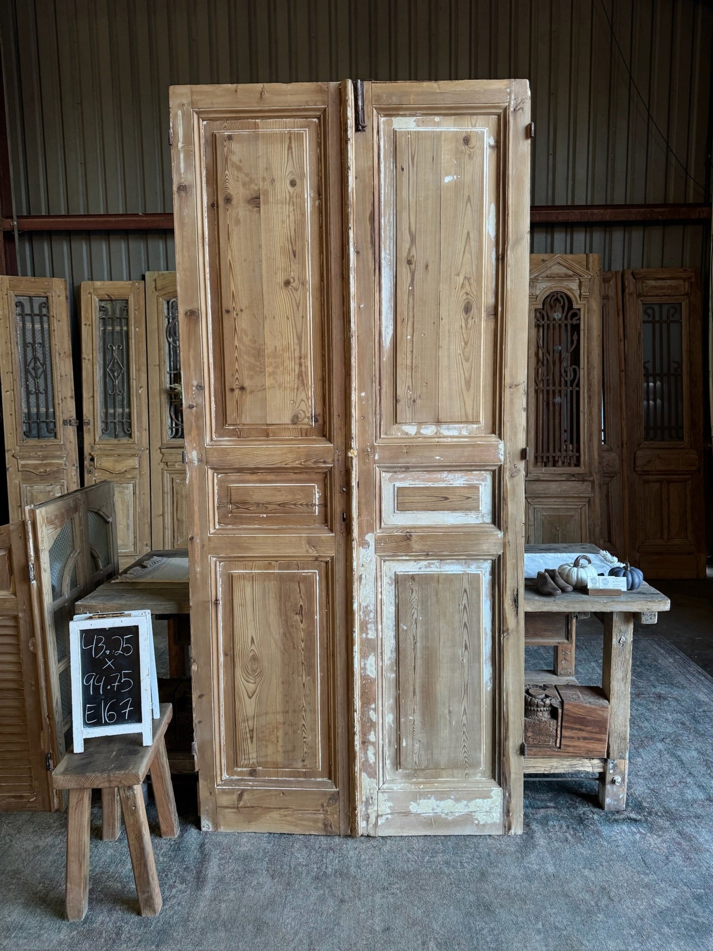 3 Panel Solid French Doors - 43.25x94.75 E167 - Magnolia Antique Door Co.