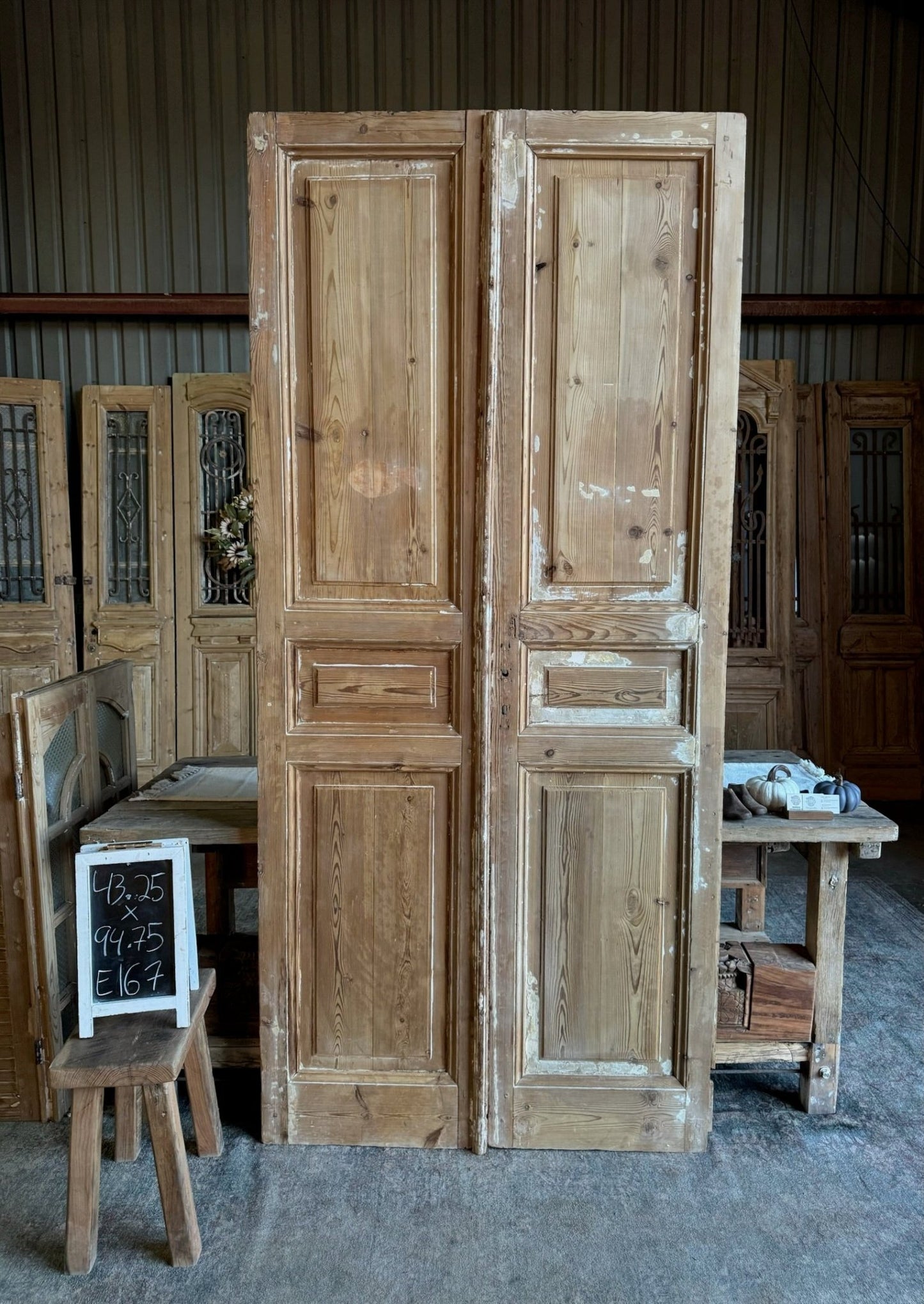 3 Panel Solid French Doors - 43.25x94.75 E167 - Magnolia Antique Door Co.