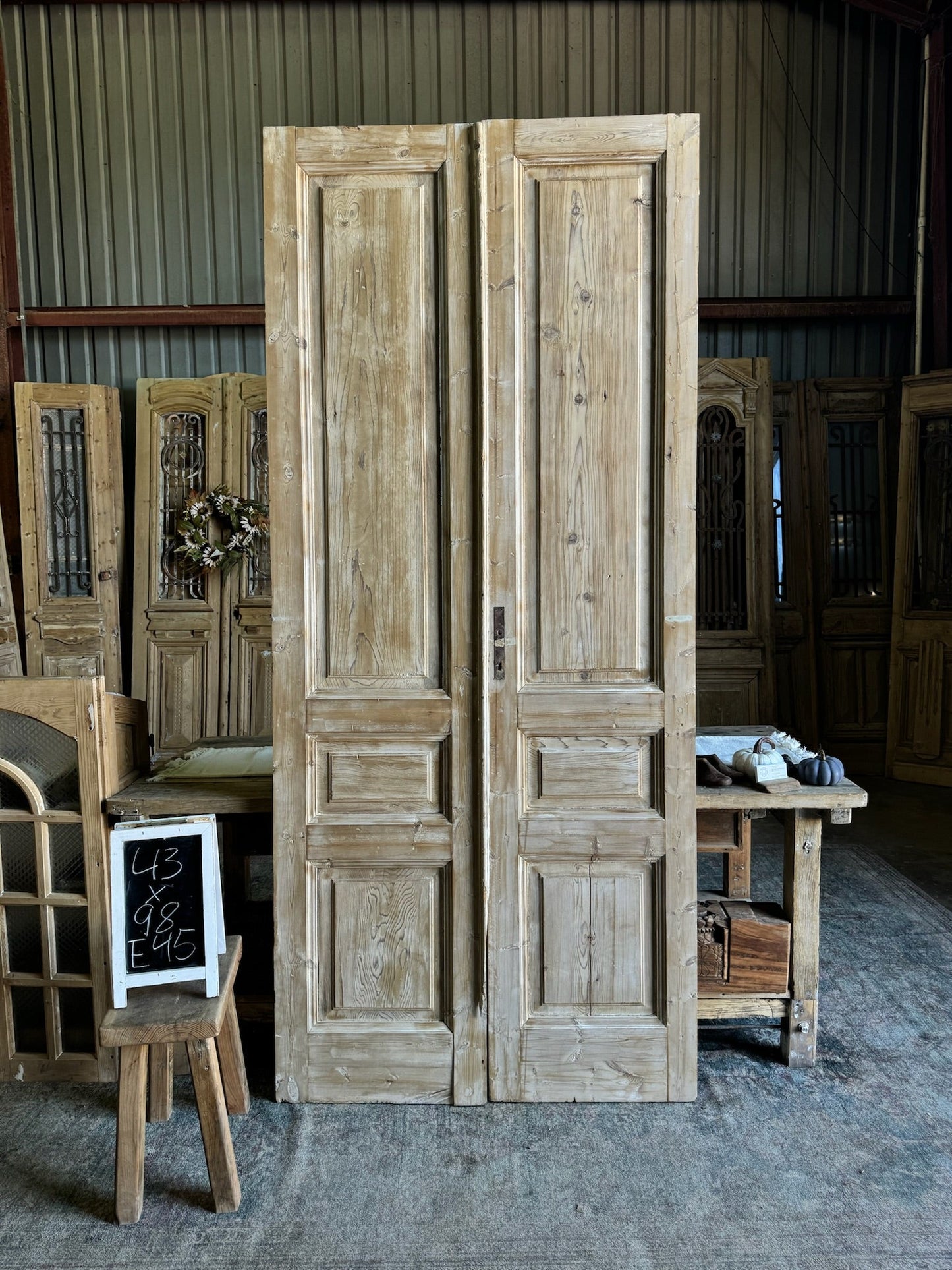 3 Panel Solid French Doors - 43x98 E45 - Magnolia Antique Door Co.