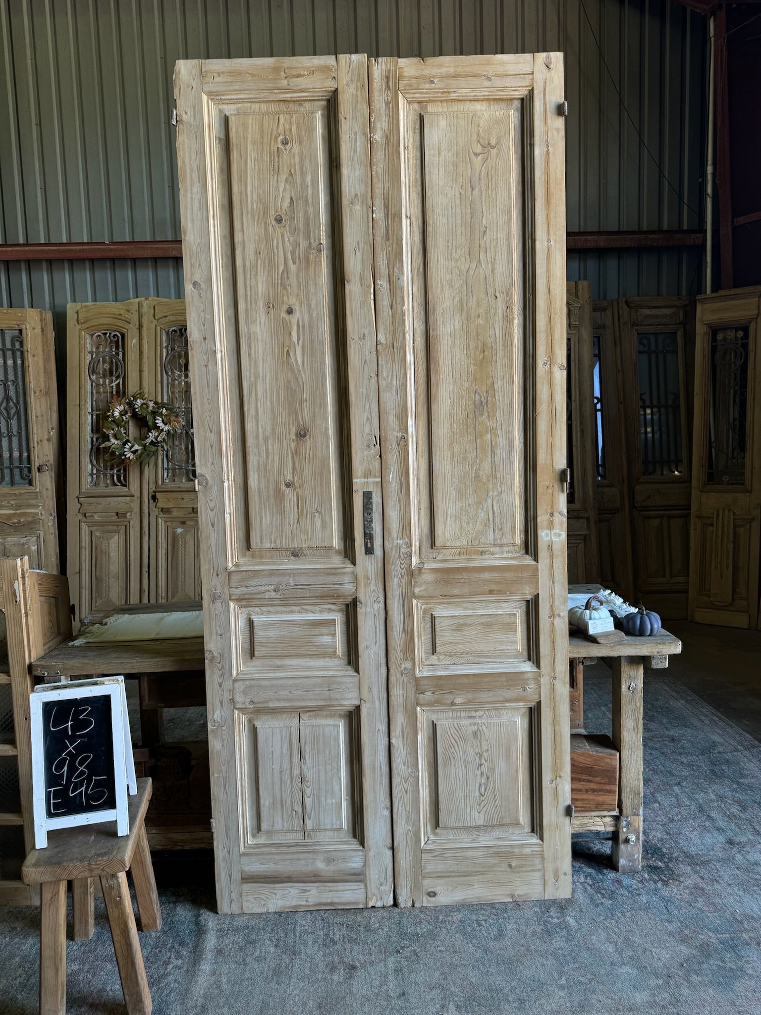 3 Panel Solid French Doors - 43x98 E45 - Magnolia Antique Door Co.