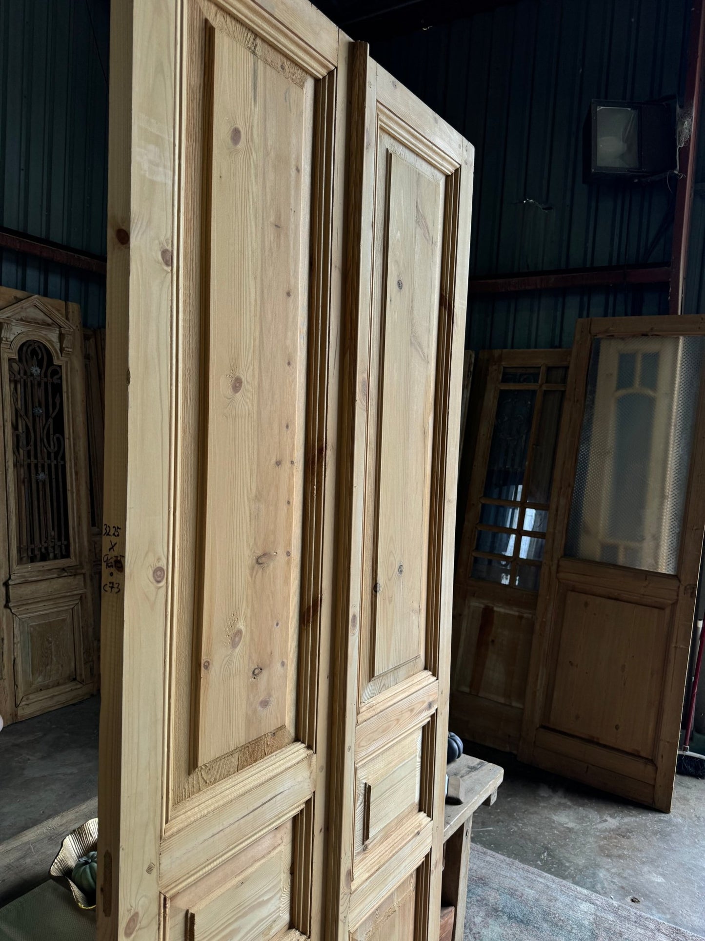 3 Panel Solid Reclaimed French Doors - 36.75x96.75 C73 - Magnolia Antique Door Co.