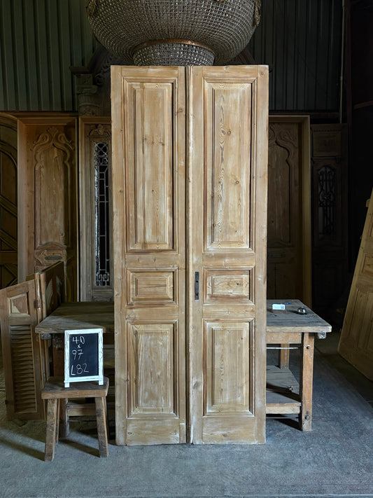 3 Panel Antique Solid French Doors - 40x97 - L82