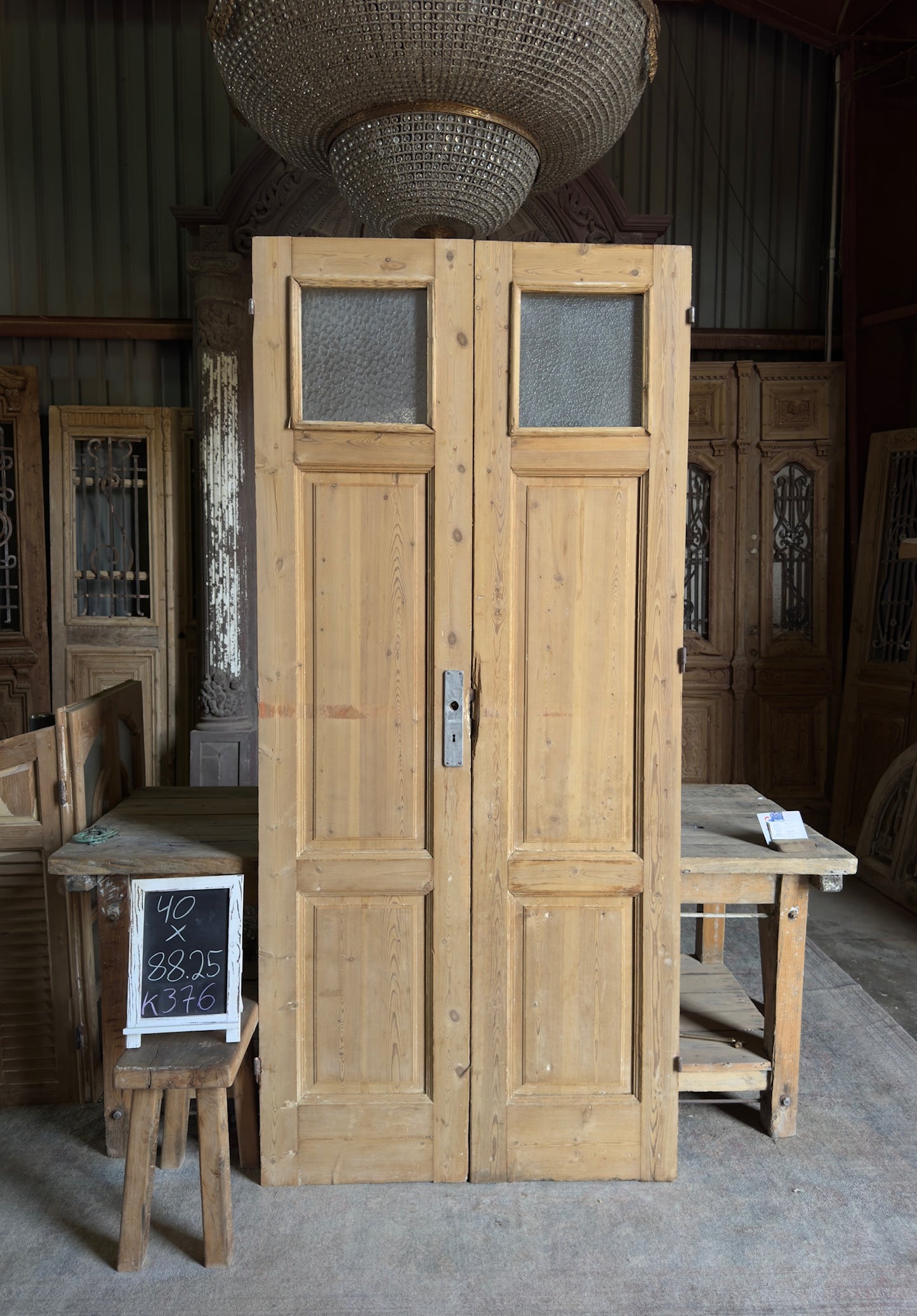 3 Panel Antique Glass Top French Doors - 40x88.25 K376