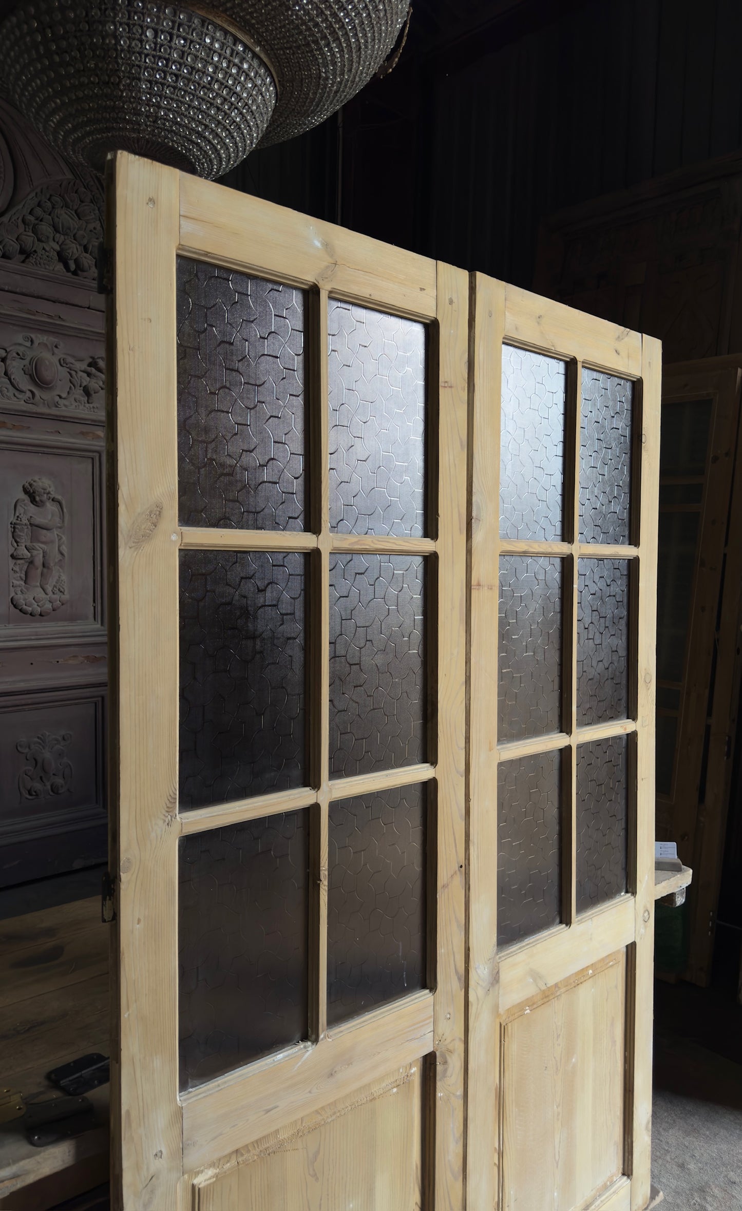 Antique Obscured Glass 6 Lite French Doors - 54.5x84.5 - L686