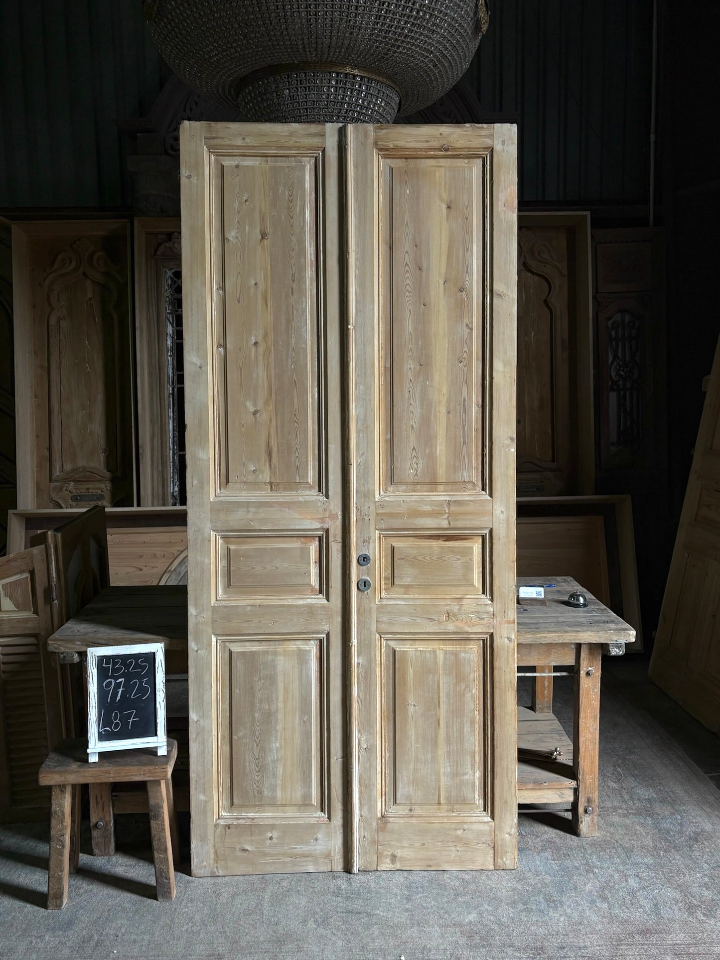 3 Panel Antique Solid French Doors - 43.25x97.25 - L87