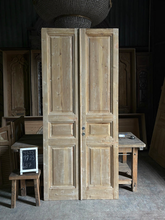 3 Panel Antique Solid French Doors - 43.25x97.25 - L87