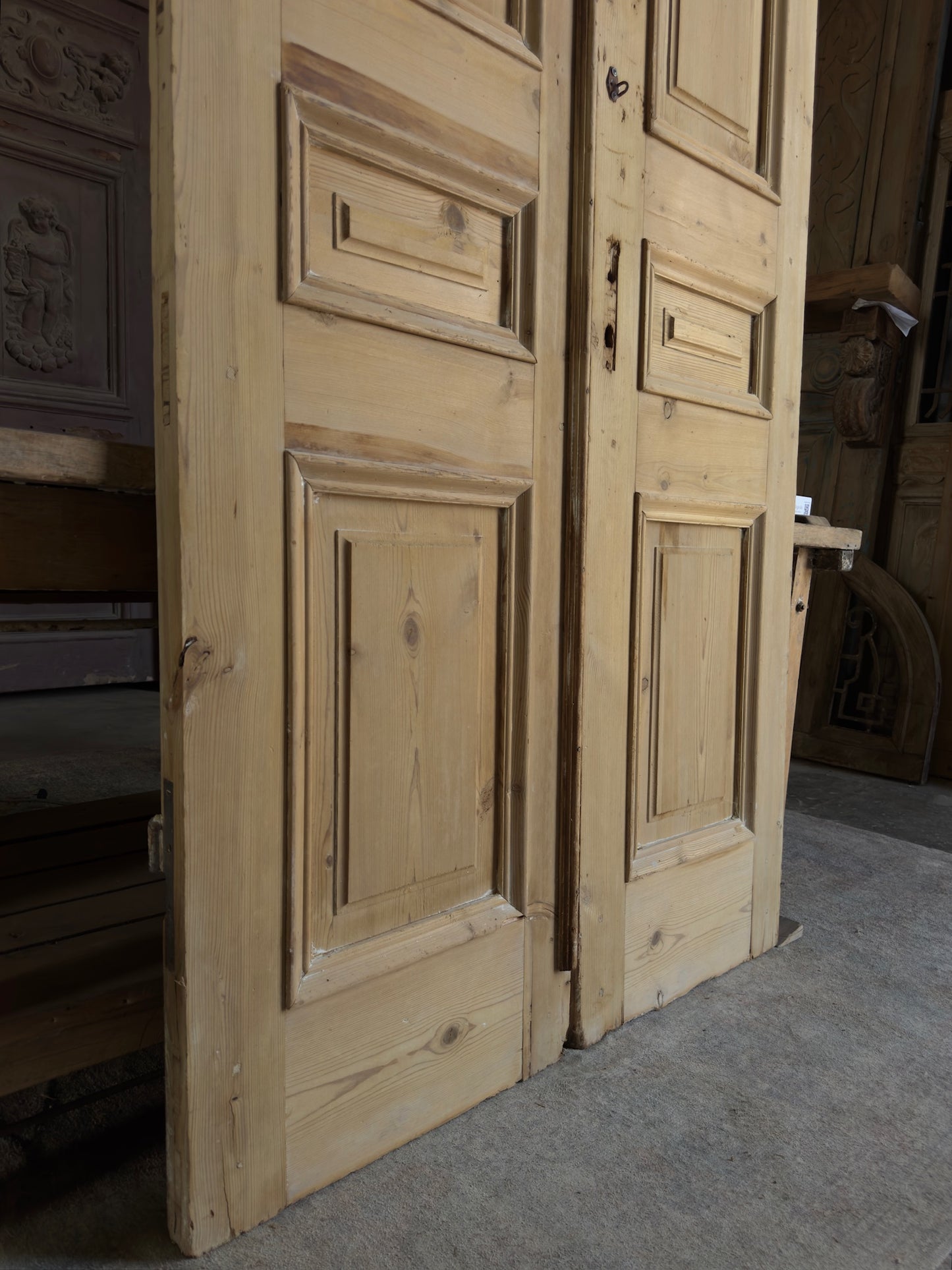 Raised Molding 3 Panel Antique Solid French Doors - 46x102 K413