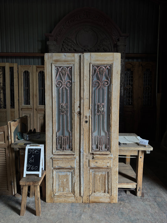 Antique Iron French Double Doors - 39.75x81 J60
