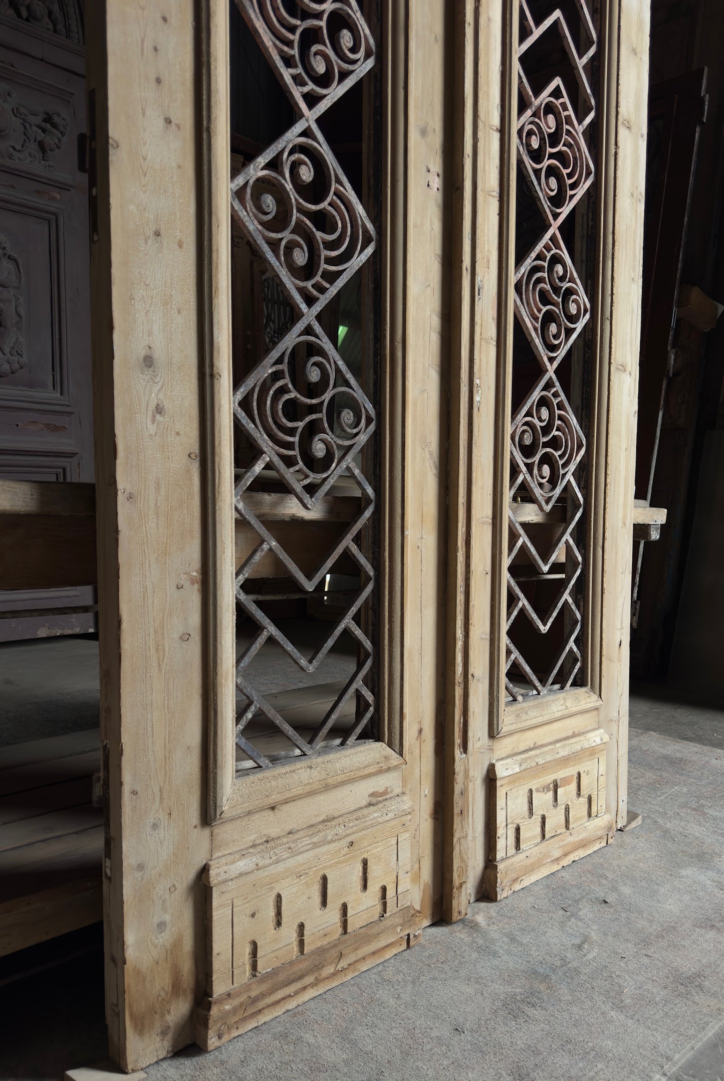 Diamond Grille Antique Iron French Doors - 51.5x89 - L477