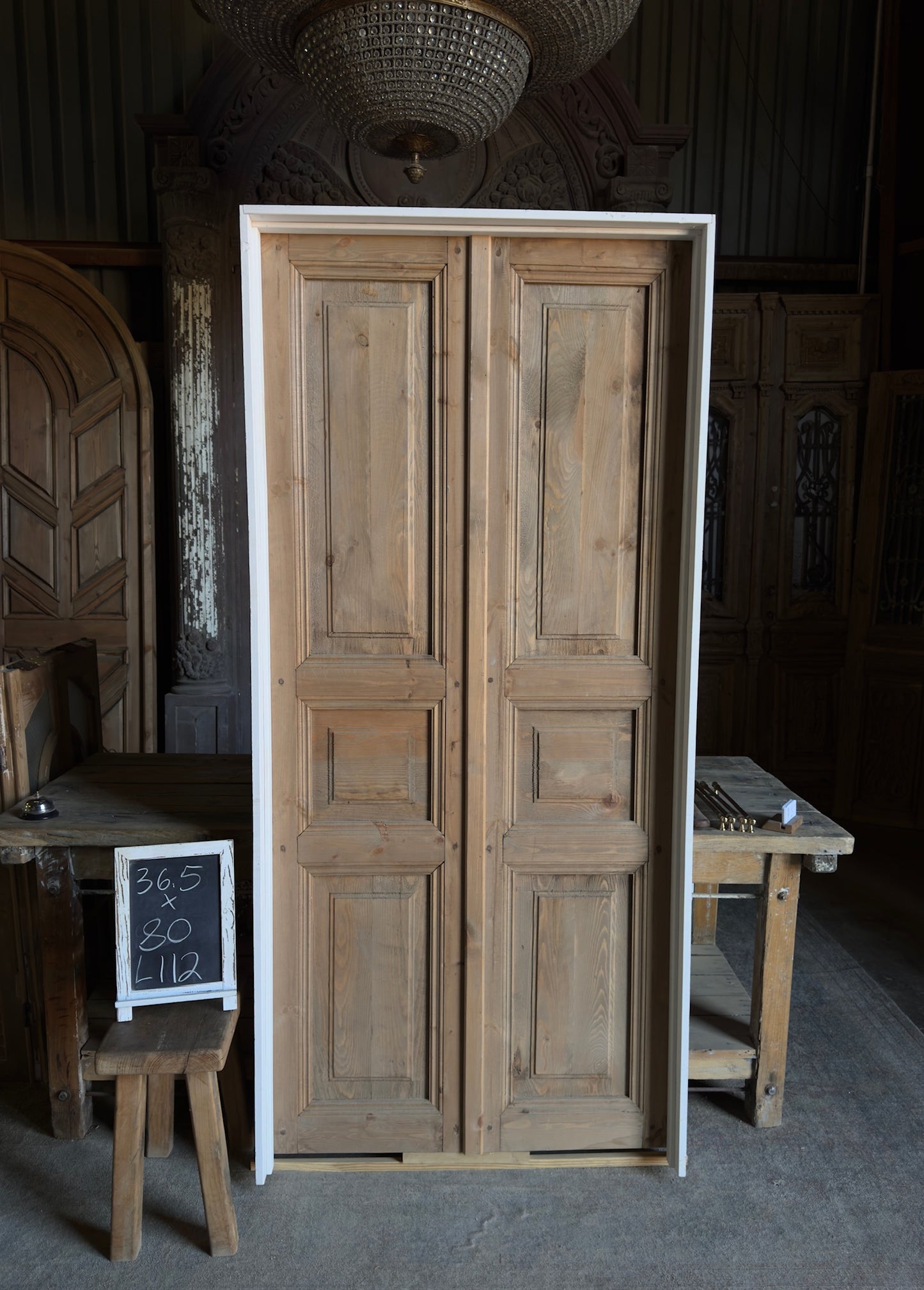(Pre-Hung) Handcrafted 3 Panel Solid French Doors - 36x80 - L112