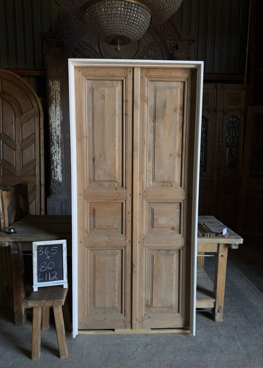 (Pre-Hung) Handcrafted 3 Panel Solid French Doors - 36x80 - L112