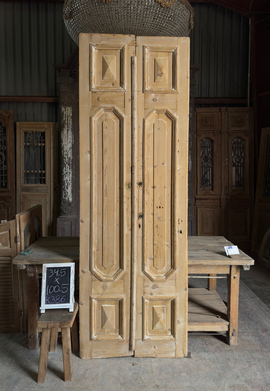 Unique 3 Panel Antique Solid French Doors - 34.5x100.5 K386