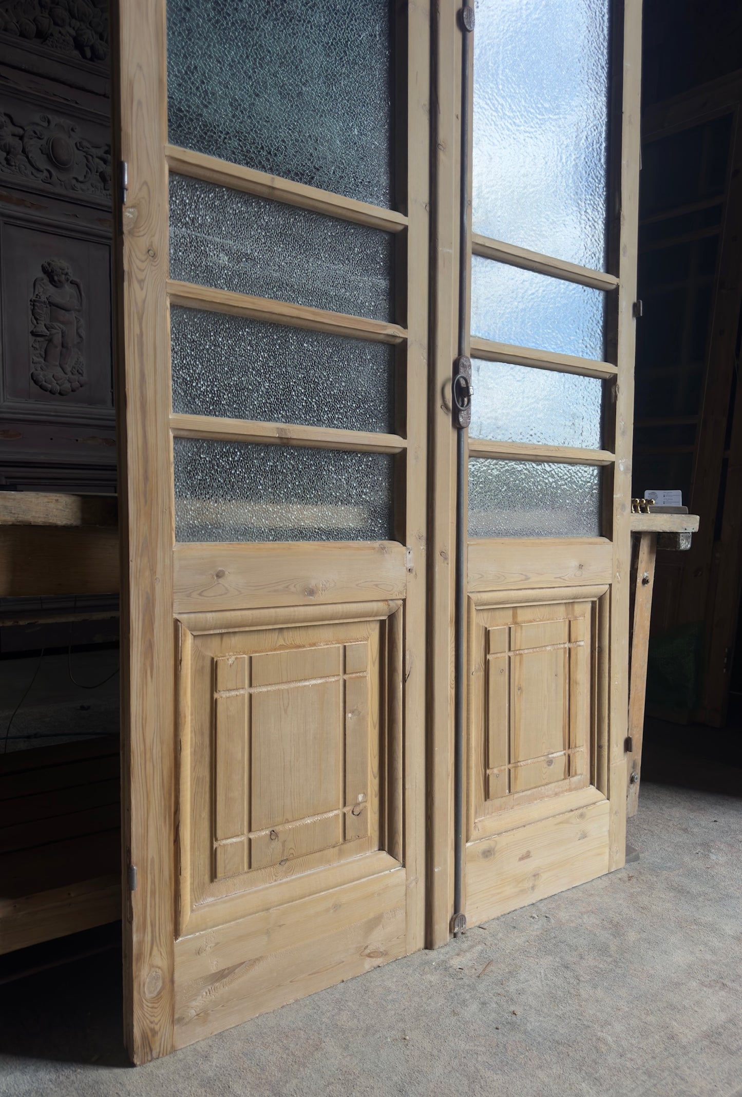 Antique Obscured Glass 4 Lite French Doors - 43.5x89.5 - L688