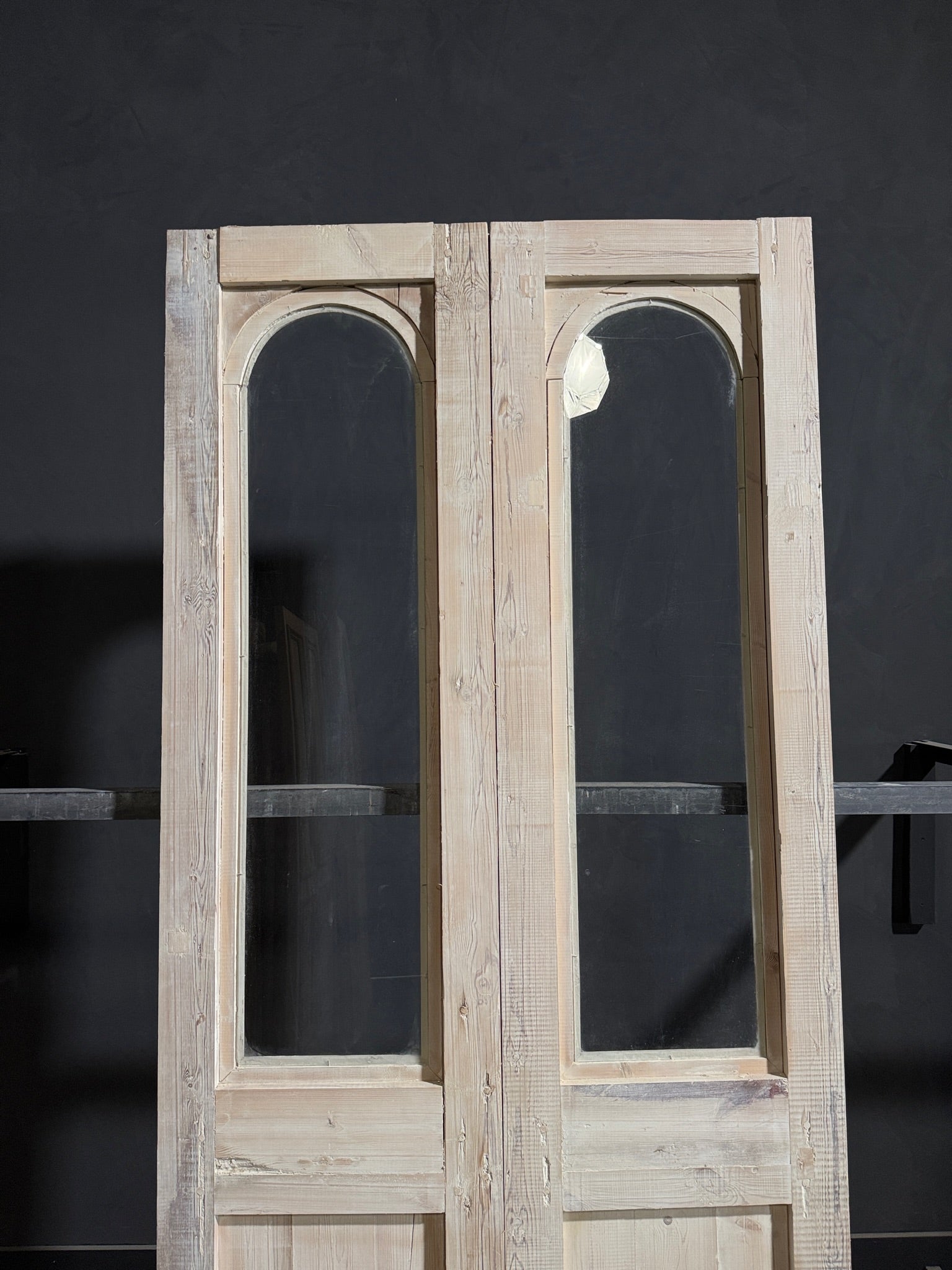 Antique Carved 1 Lite Arched French Doors - 45x99.5 - N271