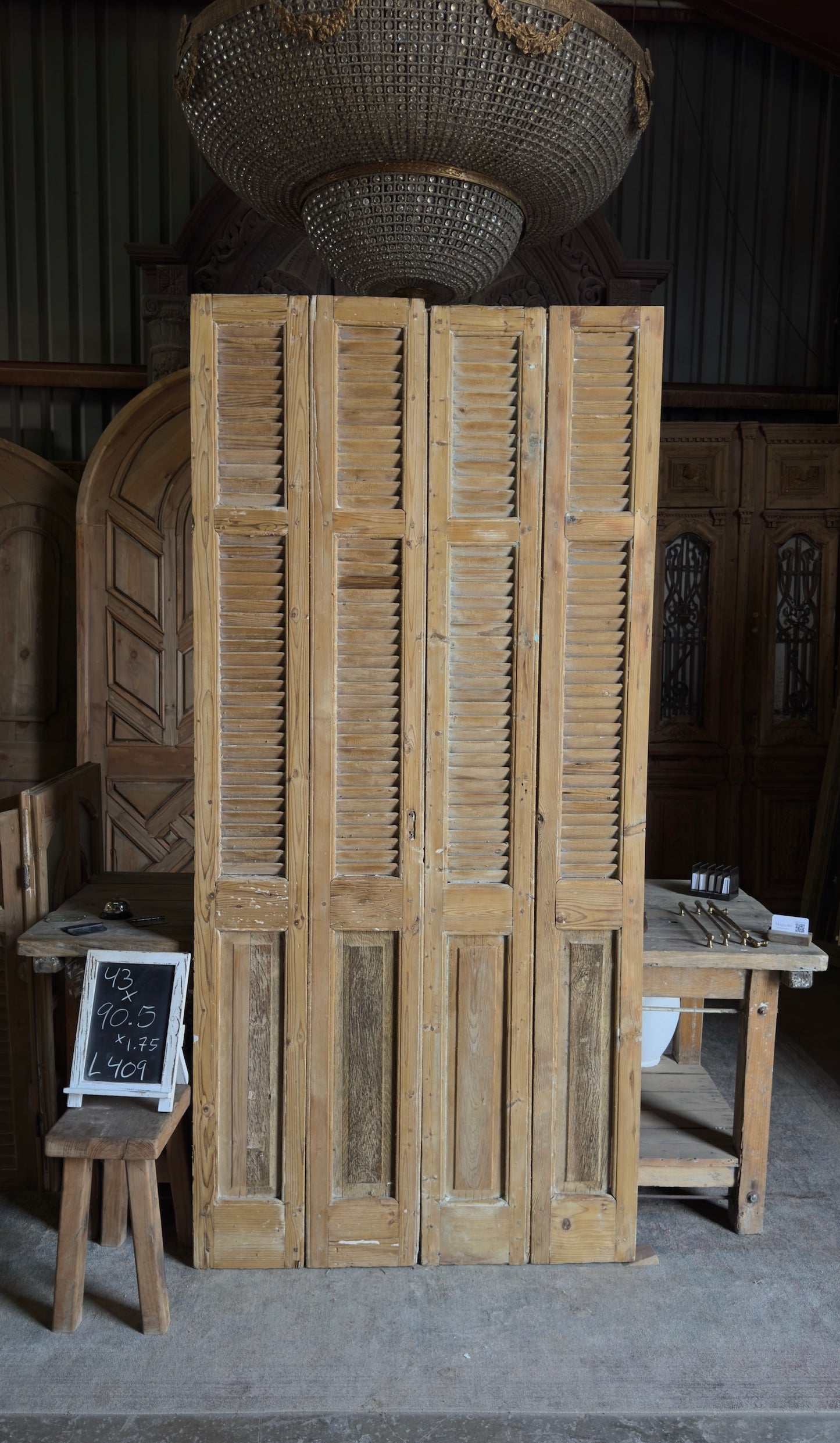 European French Antique Louvered Shutters - 43x90.5 - L409