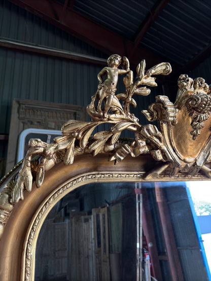 (The Victorine) Large Laurel Crest Hand Crafted Giltwood Mirror - 49.5 x 86.25 M14