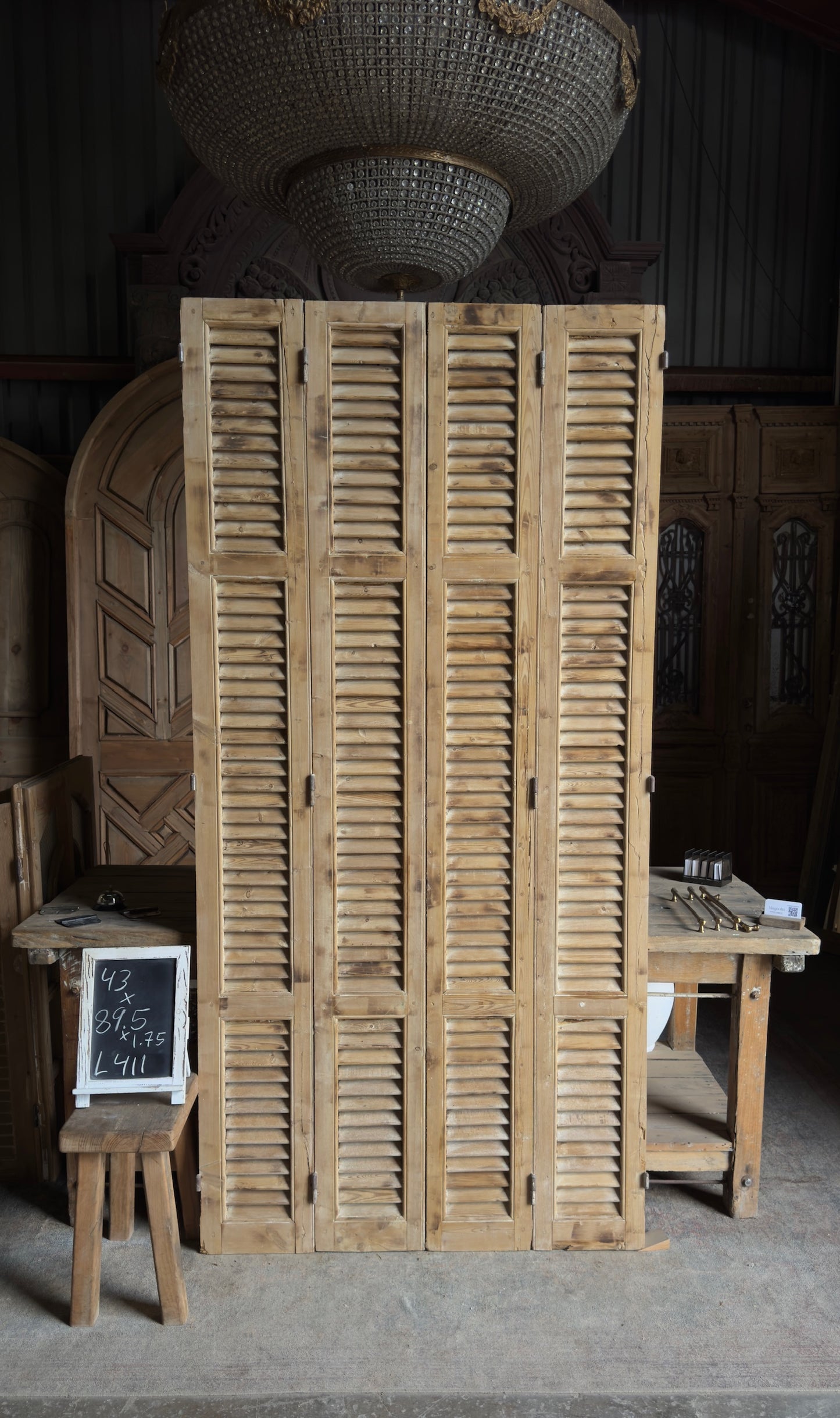 European French Antique Louvered Shutters - 43x89.5 - L411
