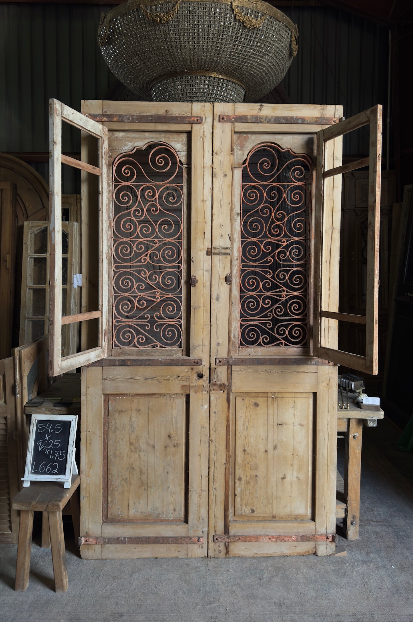 Antique Carved Arched Double Doors - 54.5x96.25 - L662