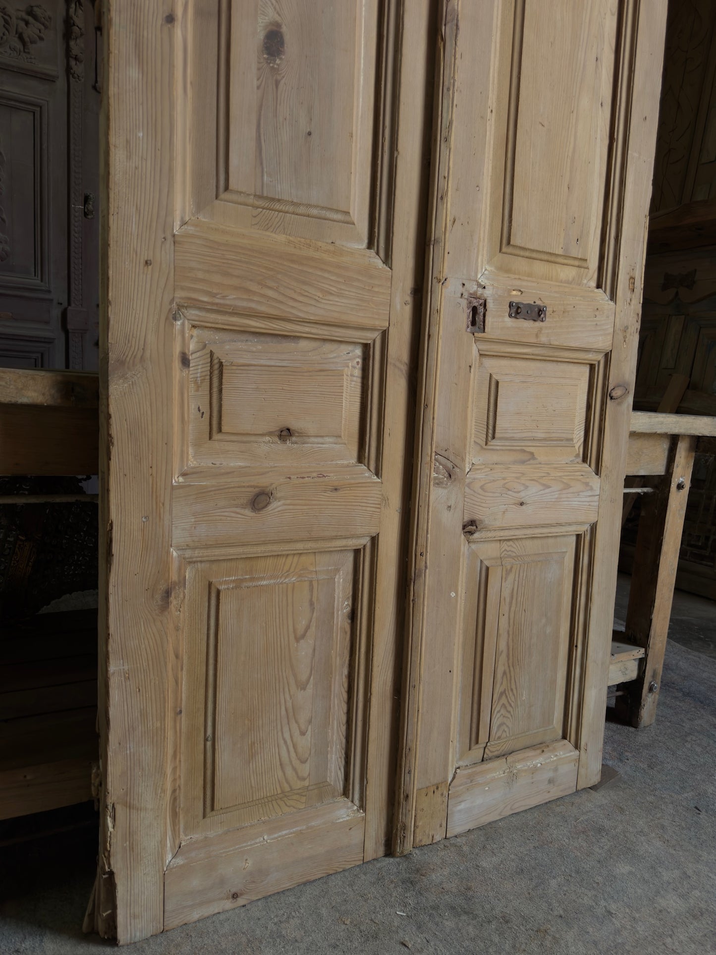 3 Panel Antique Solid French Doors - 39x98 K149