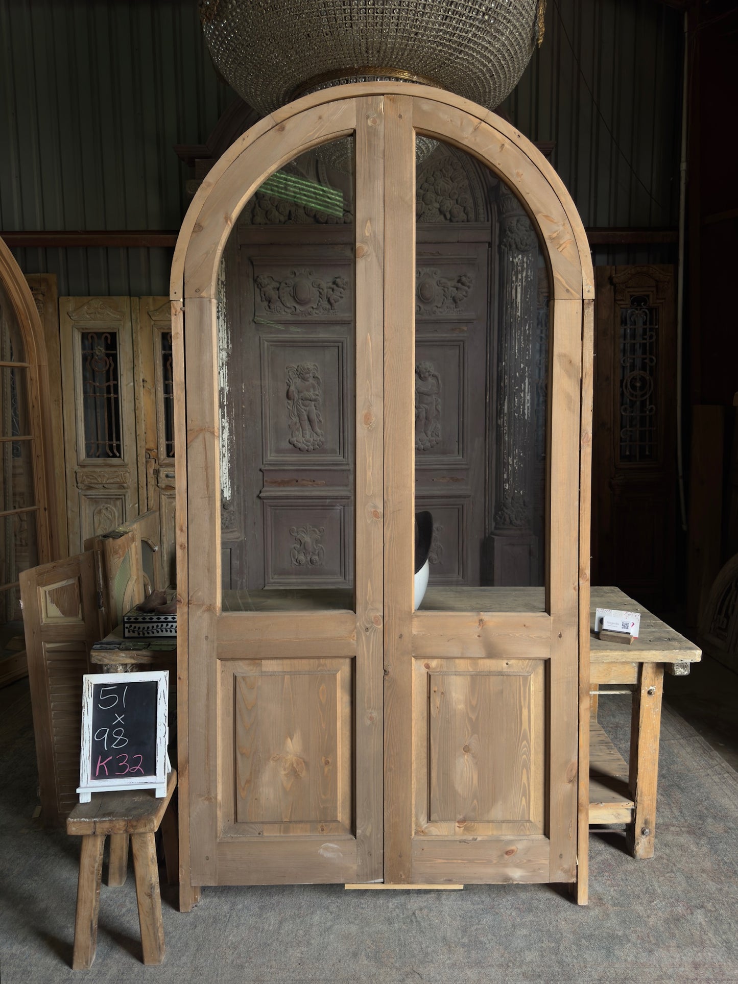 Handcrafted Arched Open Glass French Door Unit - 48x96 K32
