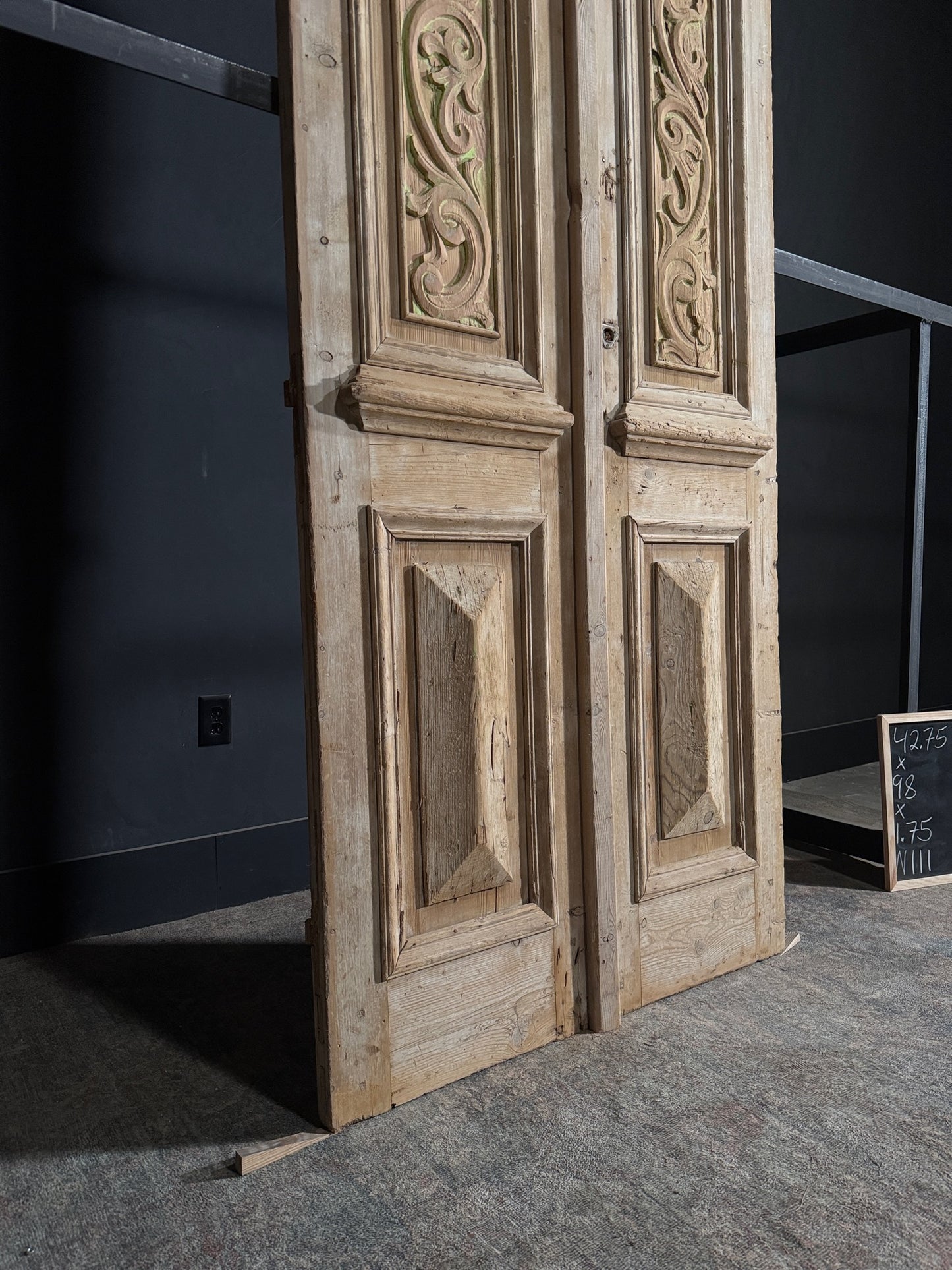 Antique Carved 3 Panel Double Doors - 42.75x98 - N111