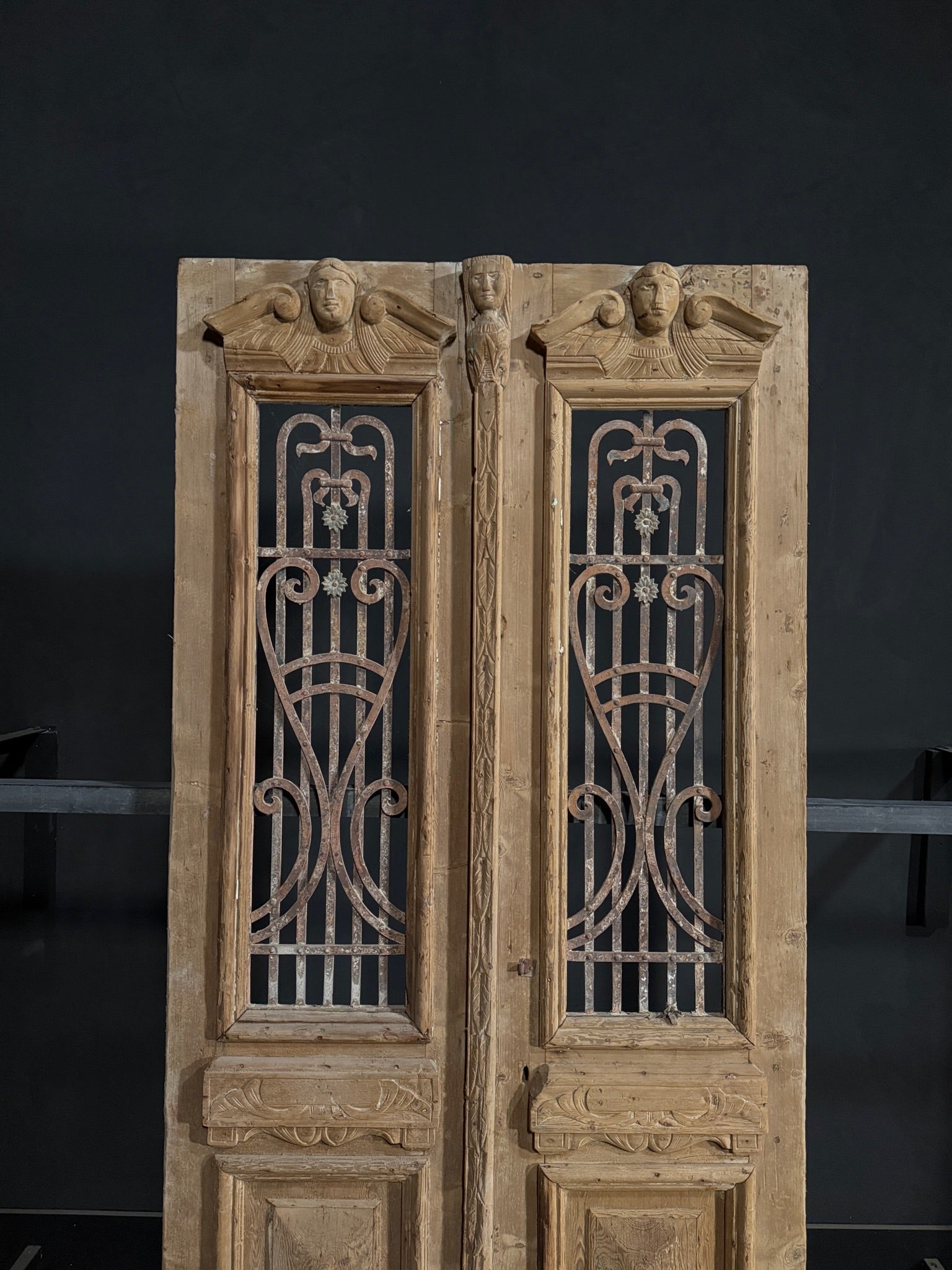 Antique Carved Iron French Doors - 44x97 - N336