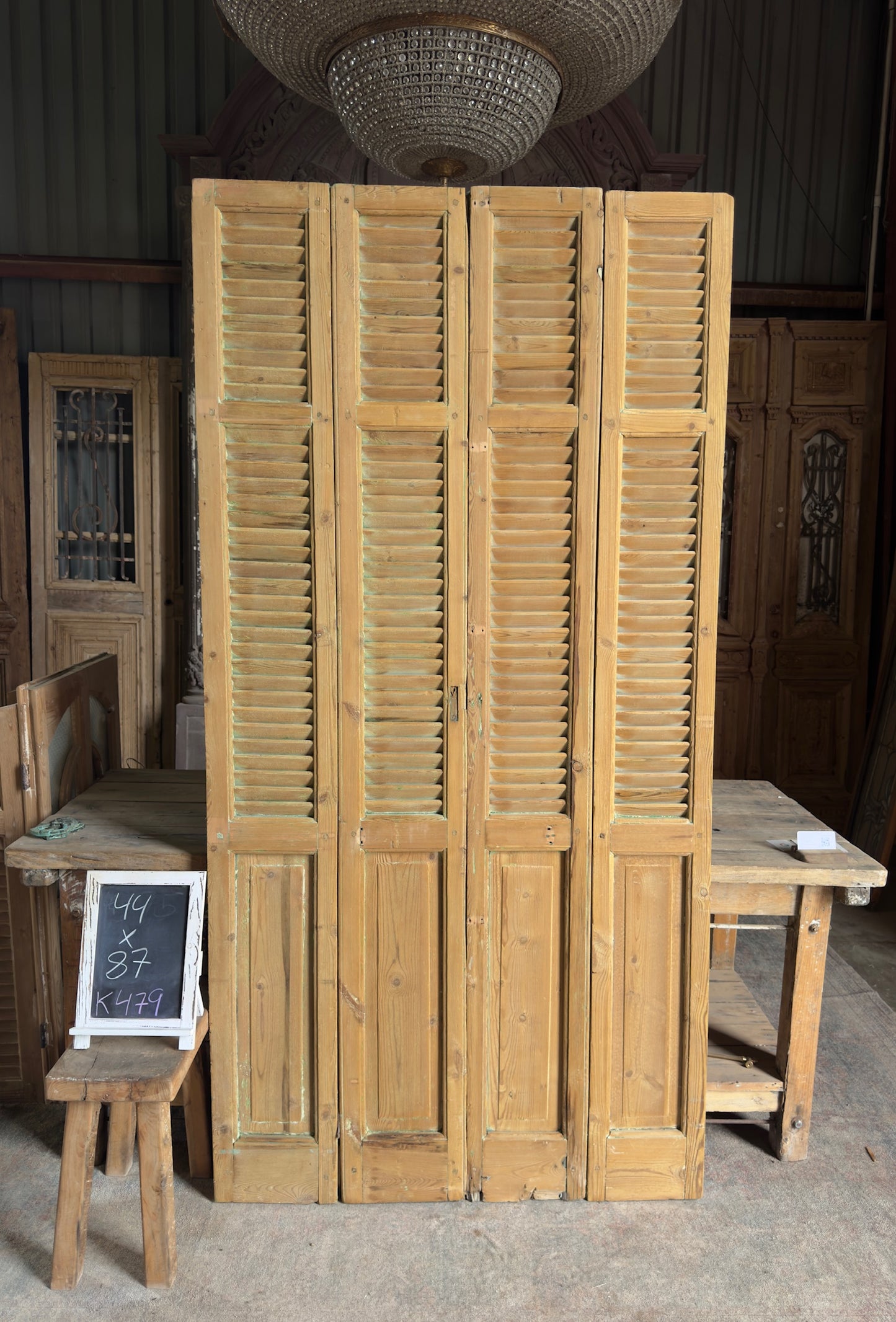European French Antique Louvered Shutters - 44x87 K479