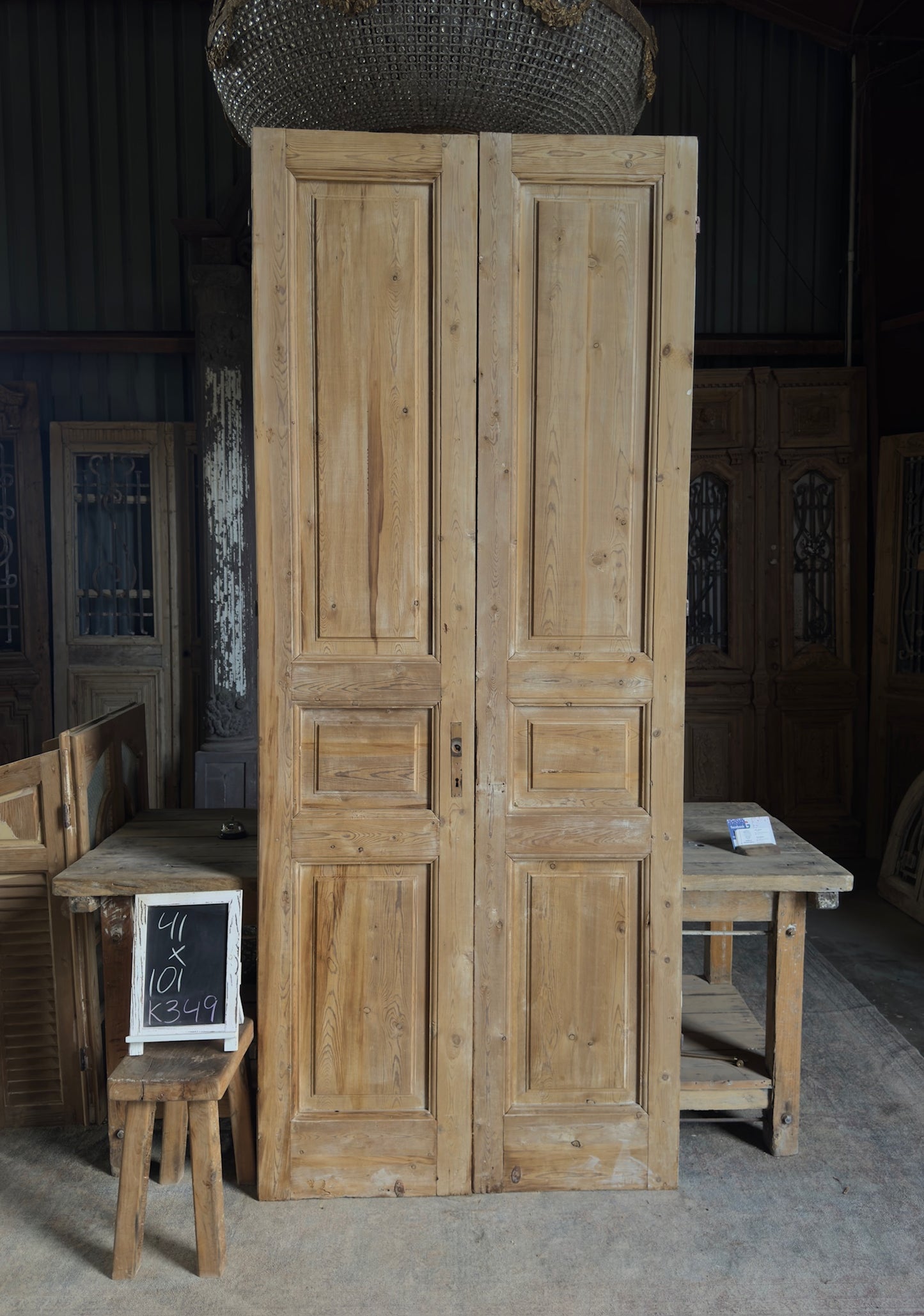 3 Panel Antique Solid French Doors - 41x101 K349