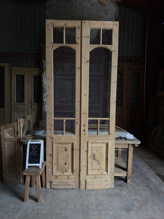Unique Arch Style Antique Glass French Doors - 44x105 J214