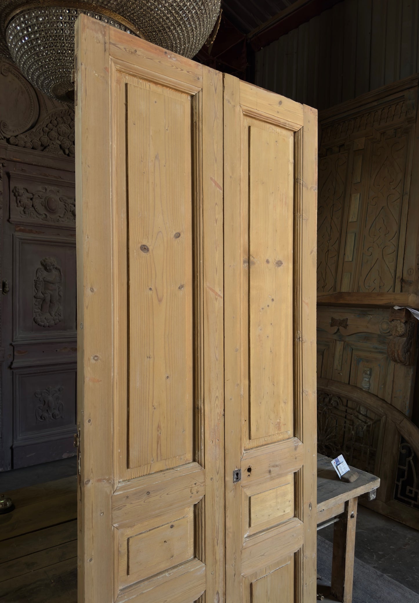 3 Panel Antique Solid French Doors - 37x93 K394