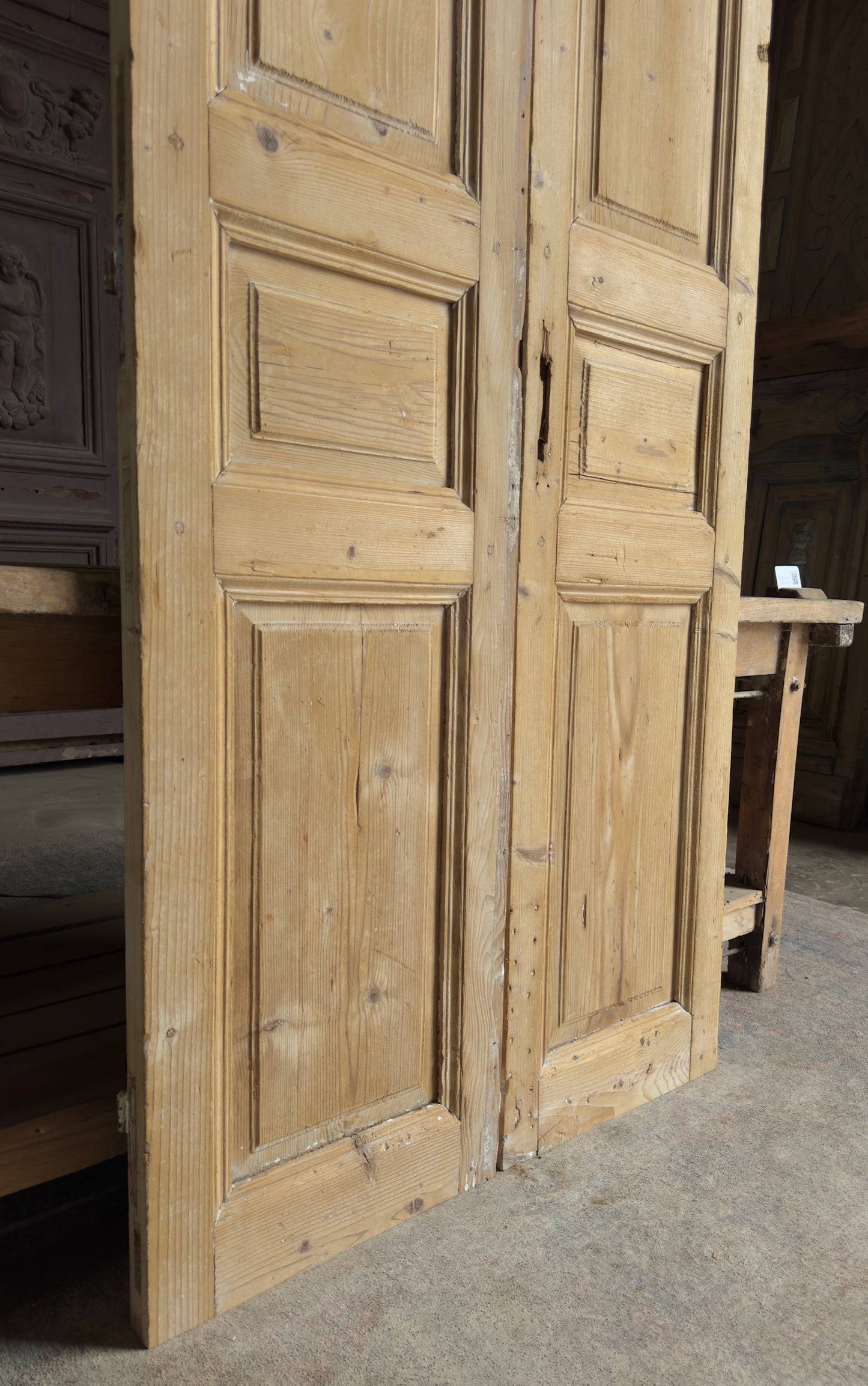 3 Panel Antique Solid French Doors - 38.5x97 K473