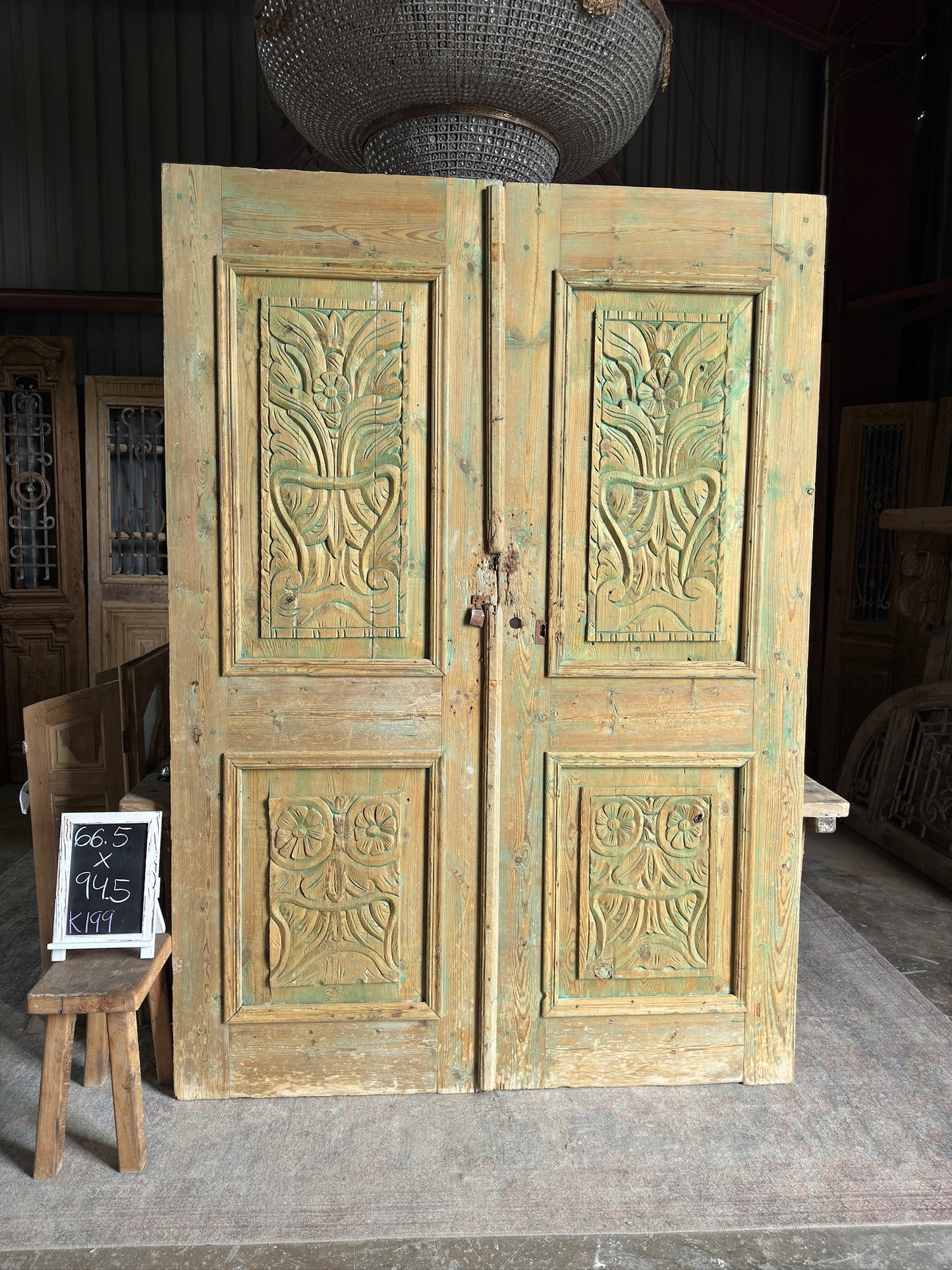 Antique Hand Carved Solid Wood Doors - 66.5x94.5 K199