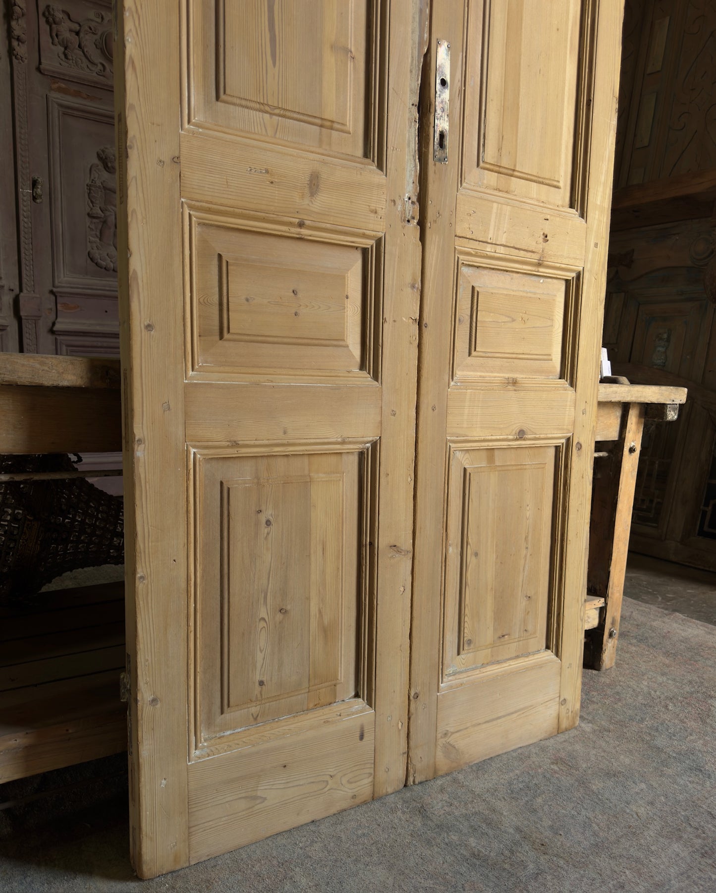 3 Panel Antique Solid French Doors - 39.5x99 K48