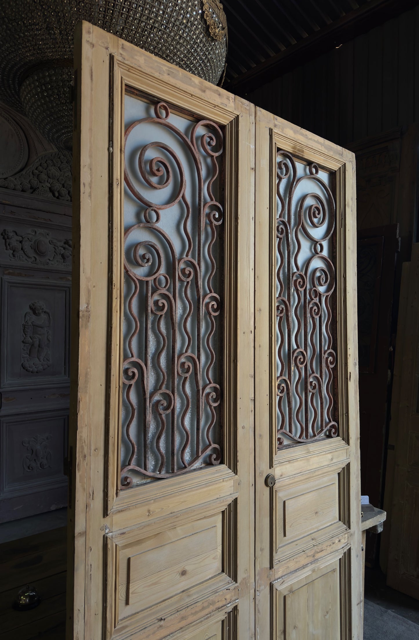 Scrolled Antique Iron French Doors - 51.75x97 - L287