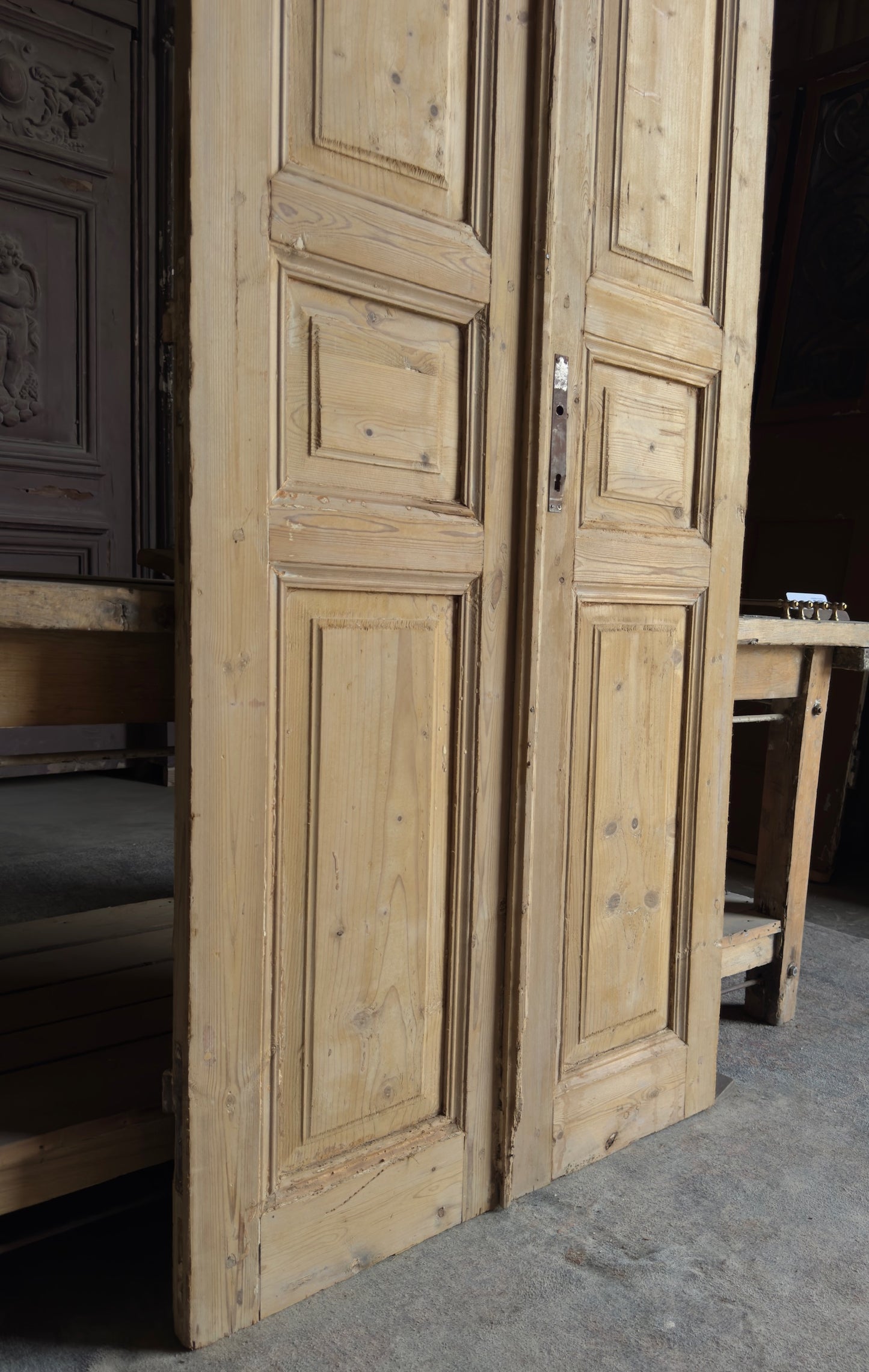 3 Panel Antique Solid French Doors - 36x92 - L371