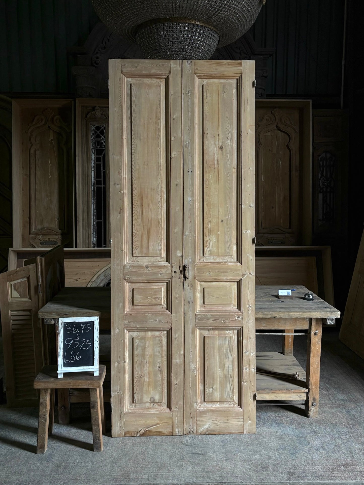 3 Panel Antique Solid French Doors - 36.75x95.25 - L86