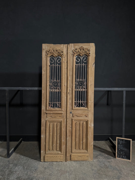 Antique Carved Iron French Doors - 42.5x95 - N278