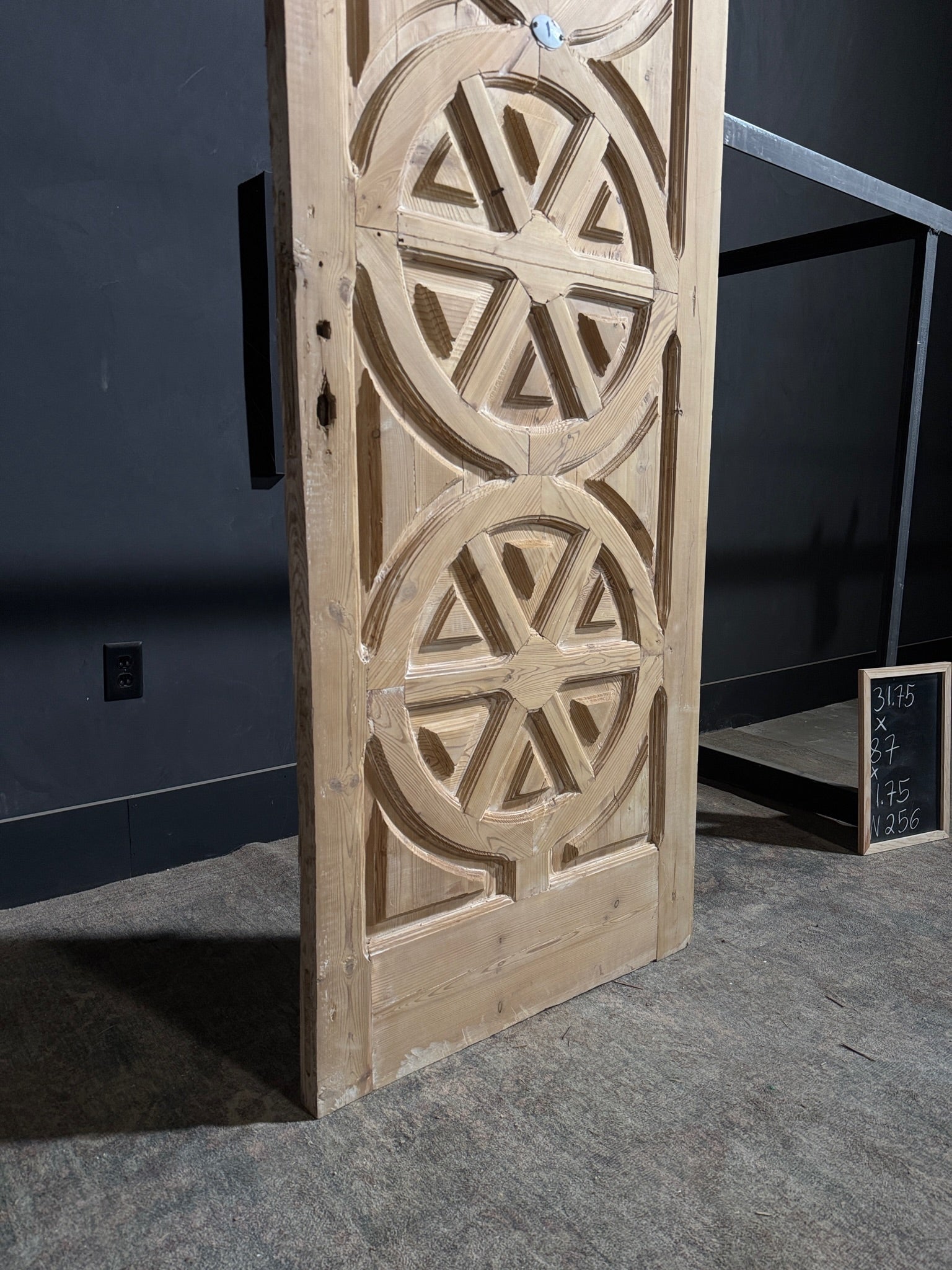 Antique Carved 3 Panel Arched Single Door - 31.75x87 - N256