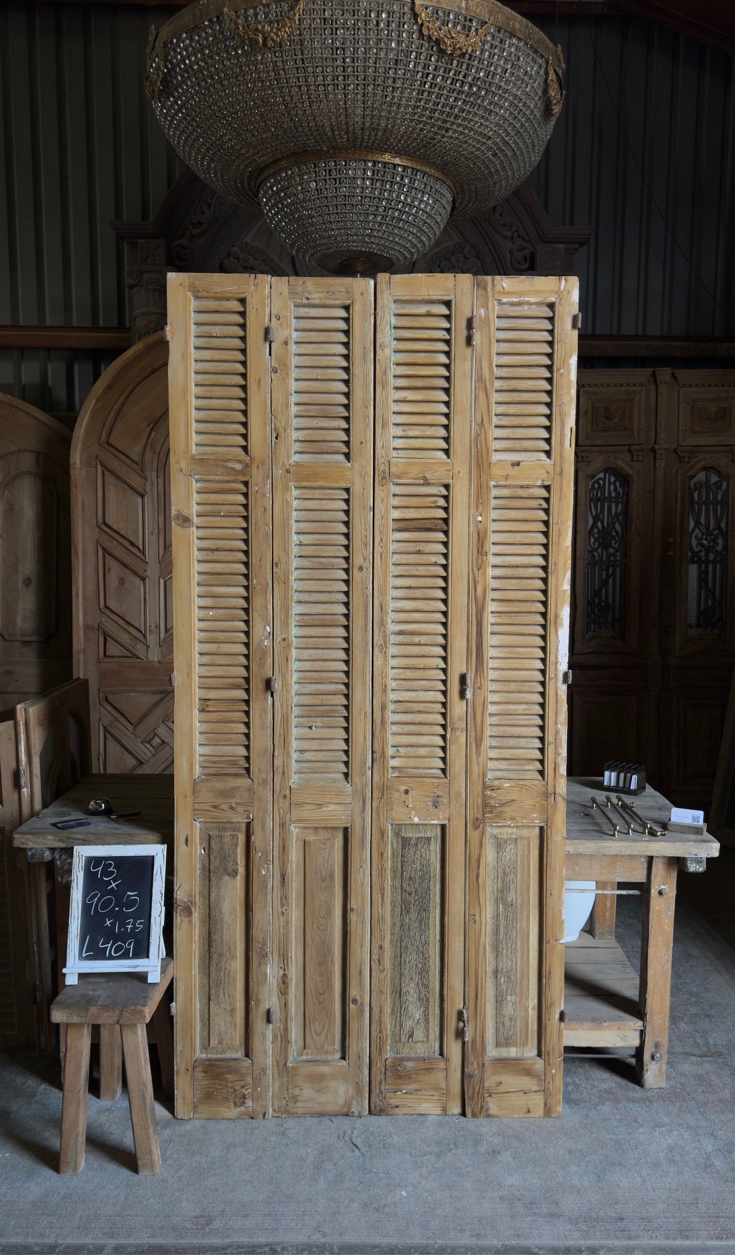 European French Antique Louvered Shutters - 43x90.5 - L409