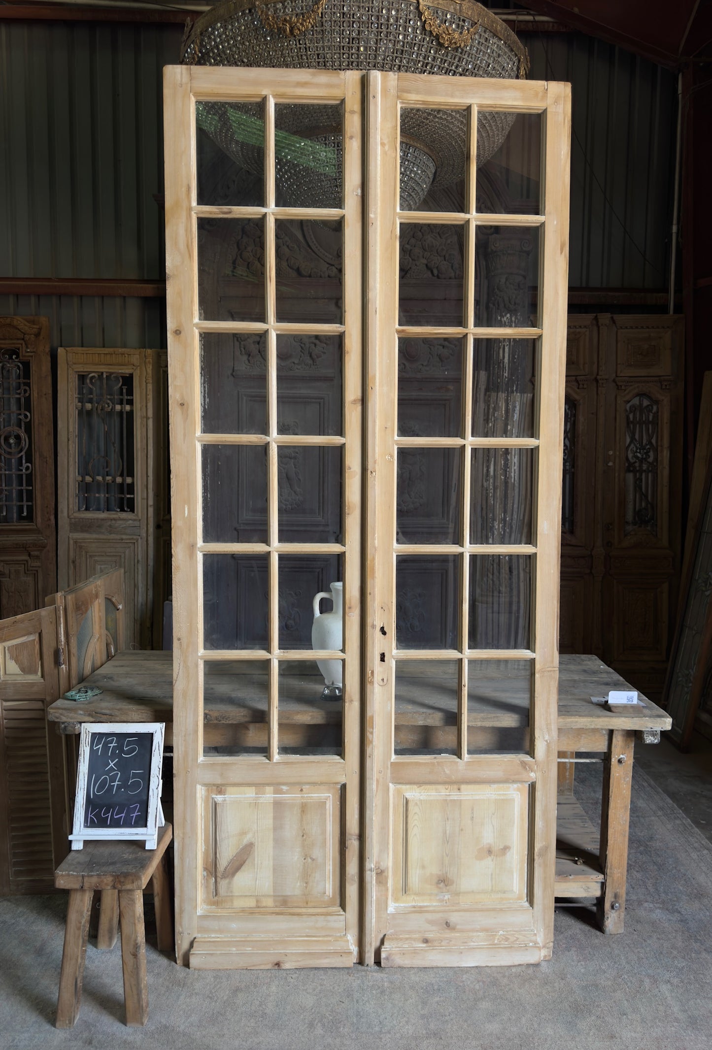 Tall Elegant Antique Glass French Doors - 47.5x107.5 K447