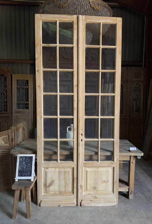 Tall Elegant Antique Glass French Doors - 47.5x107.5 K447
