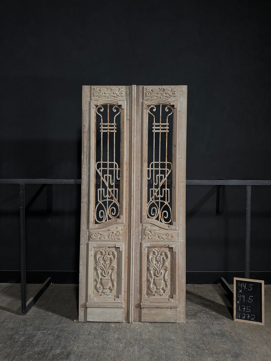 Antique Carved Iron French Doors - 44.5x99.5 - N272