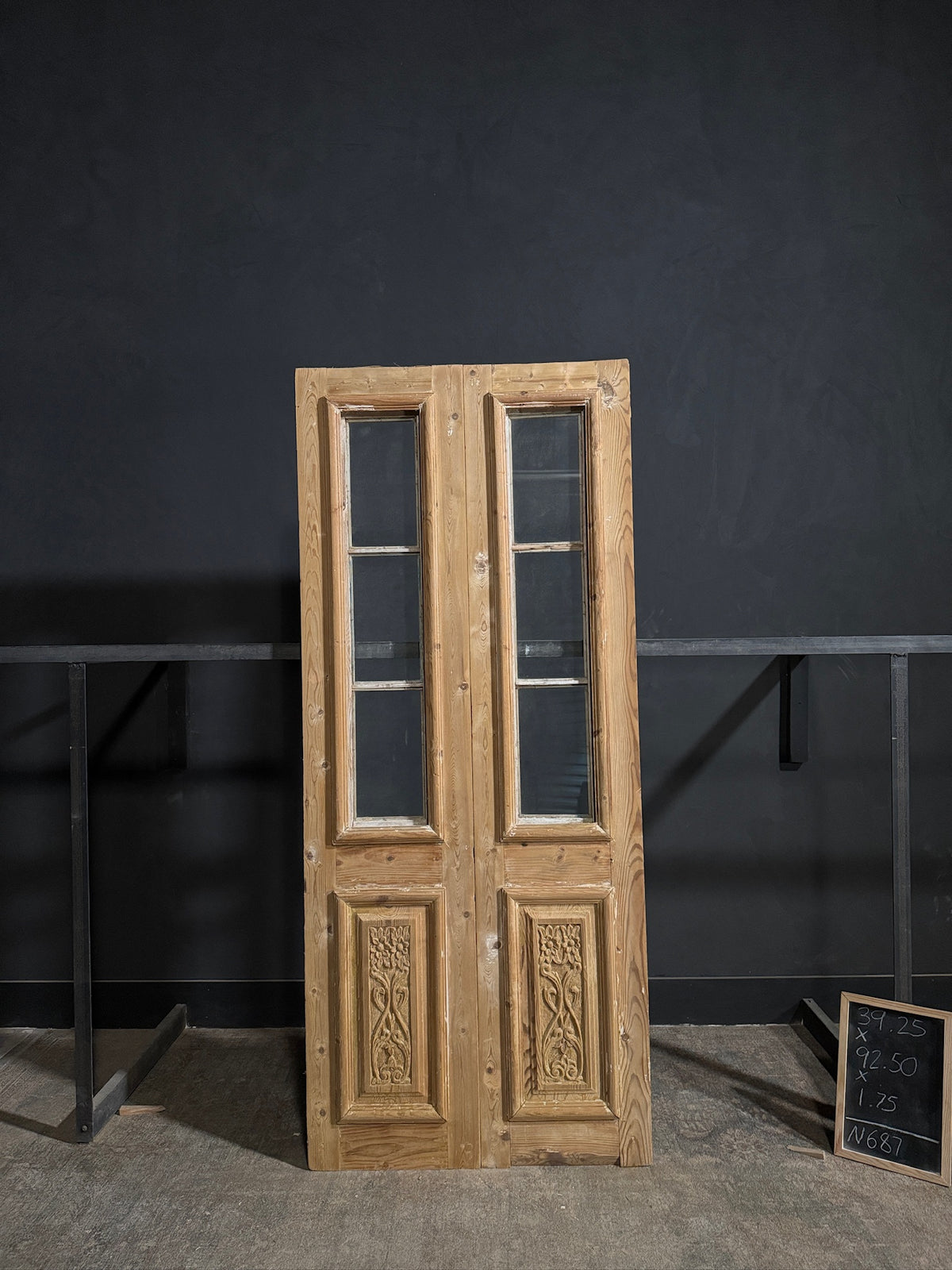Antique Carved 3 Lite French Doors - 39.25x92.5 - N687