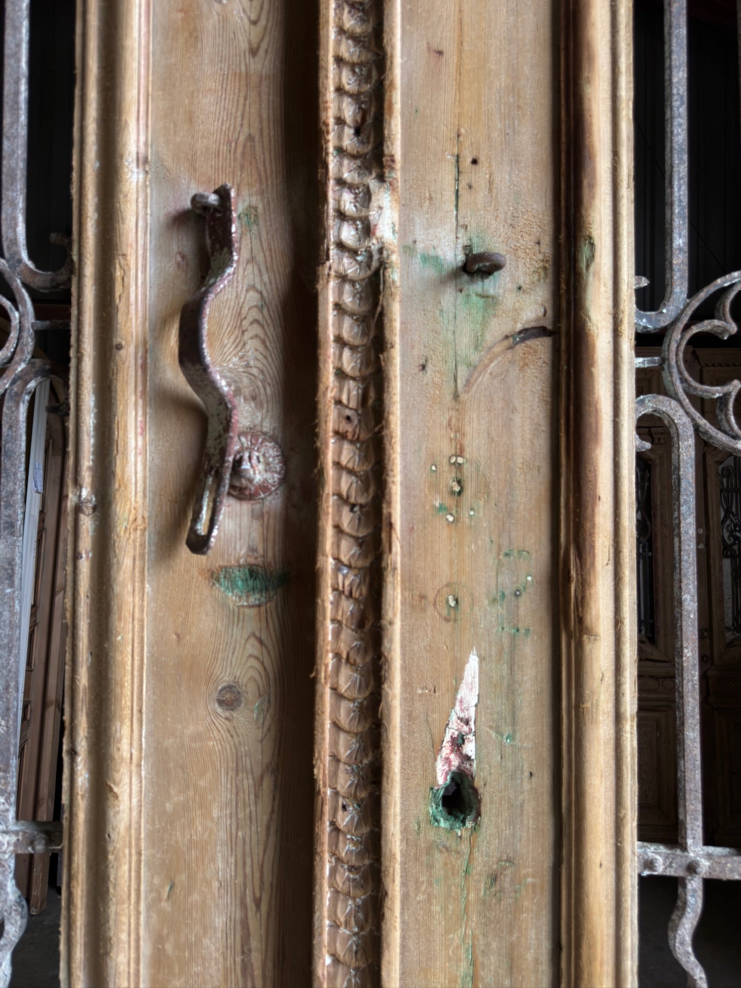 Ornate Antique Iron French Doors - 51x116 - L203