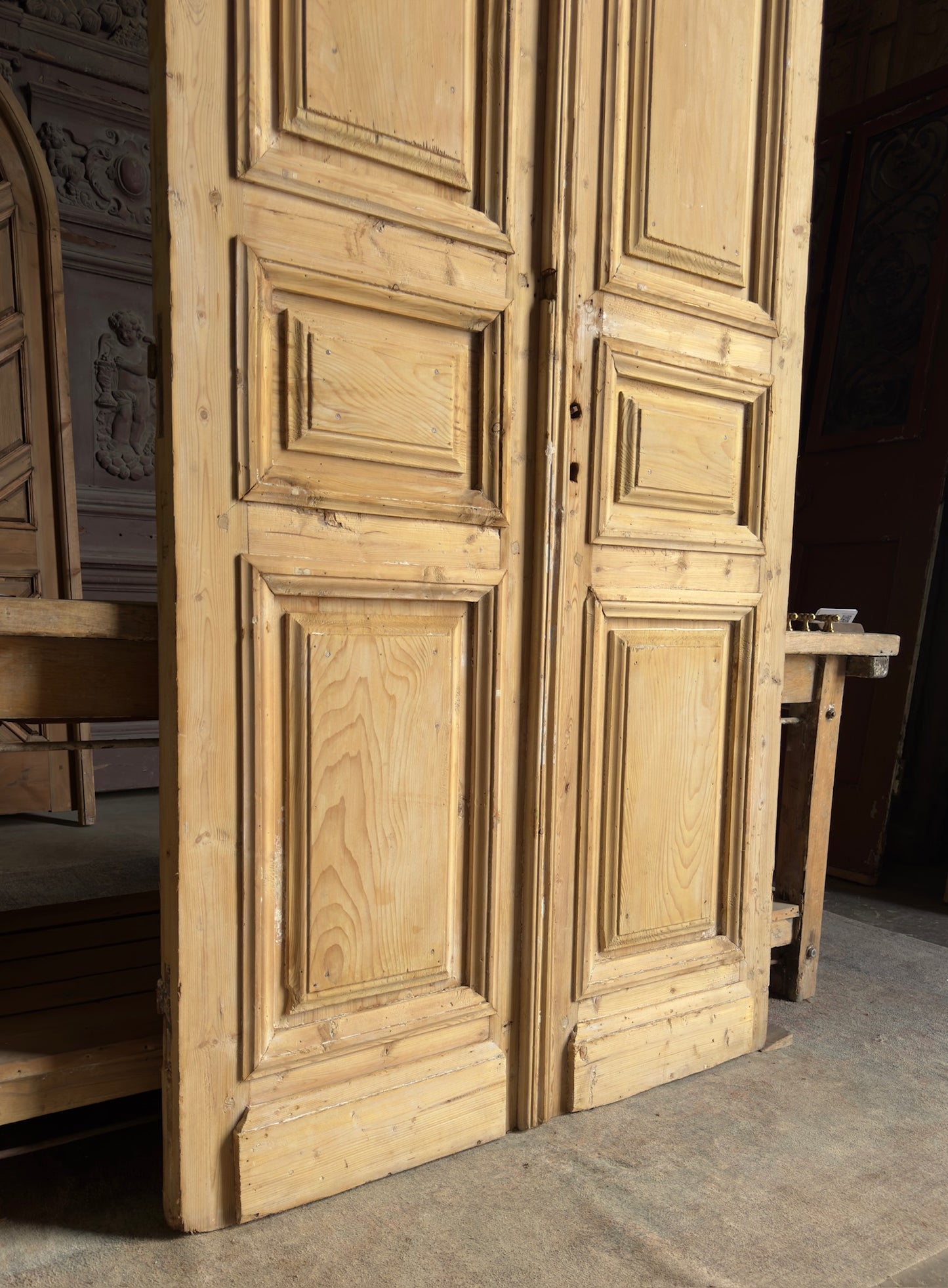 Grand Raised Molding Antique Solid French Doors - 44.5x114 - L364